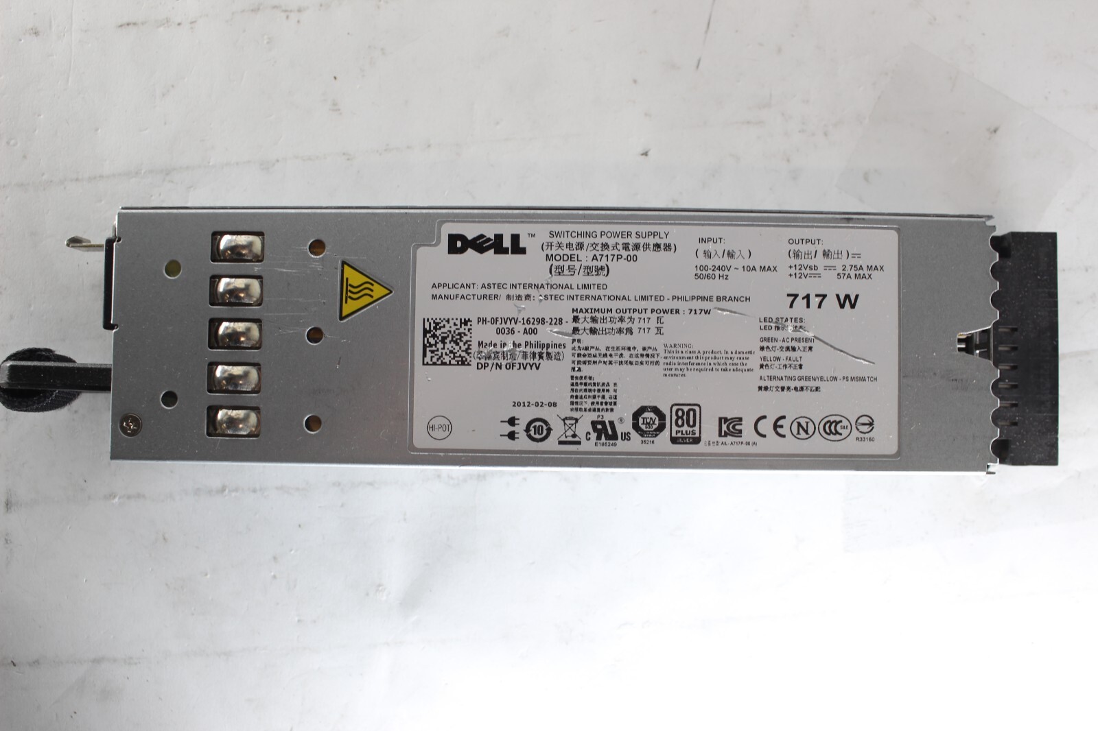 Dell Server 717W Power Supply A717P-00 For Poweredge R610 DP/N: FJVYV