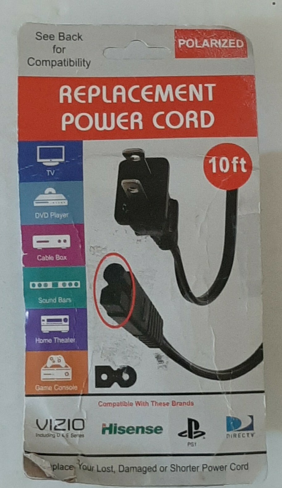 Xtreme Cables 10 Foot Polarized Replacement Power Cord(Vizio, Hisense, PS1, etc)