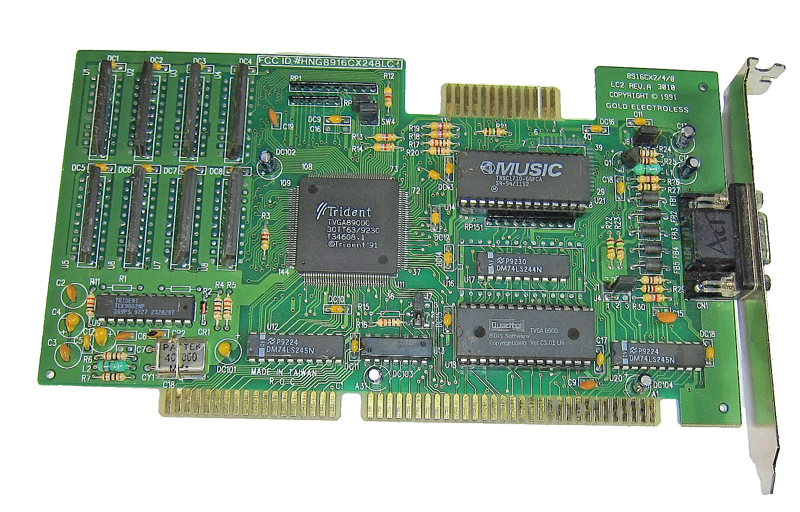 Genuine Trident 8916CX2/4/8 LC2 REV.A TVGA8900C 16-Bit ISA VGA Video Card