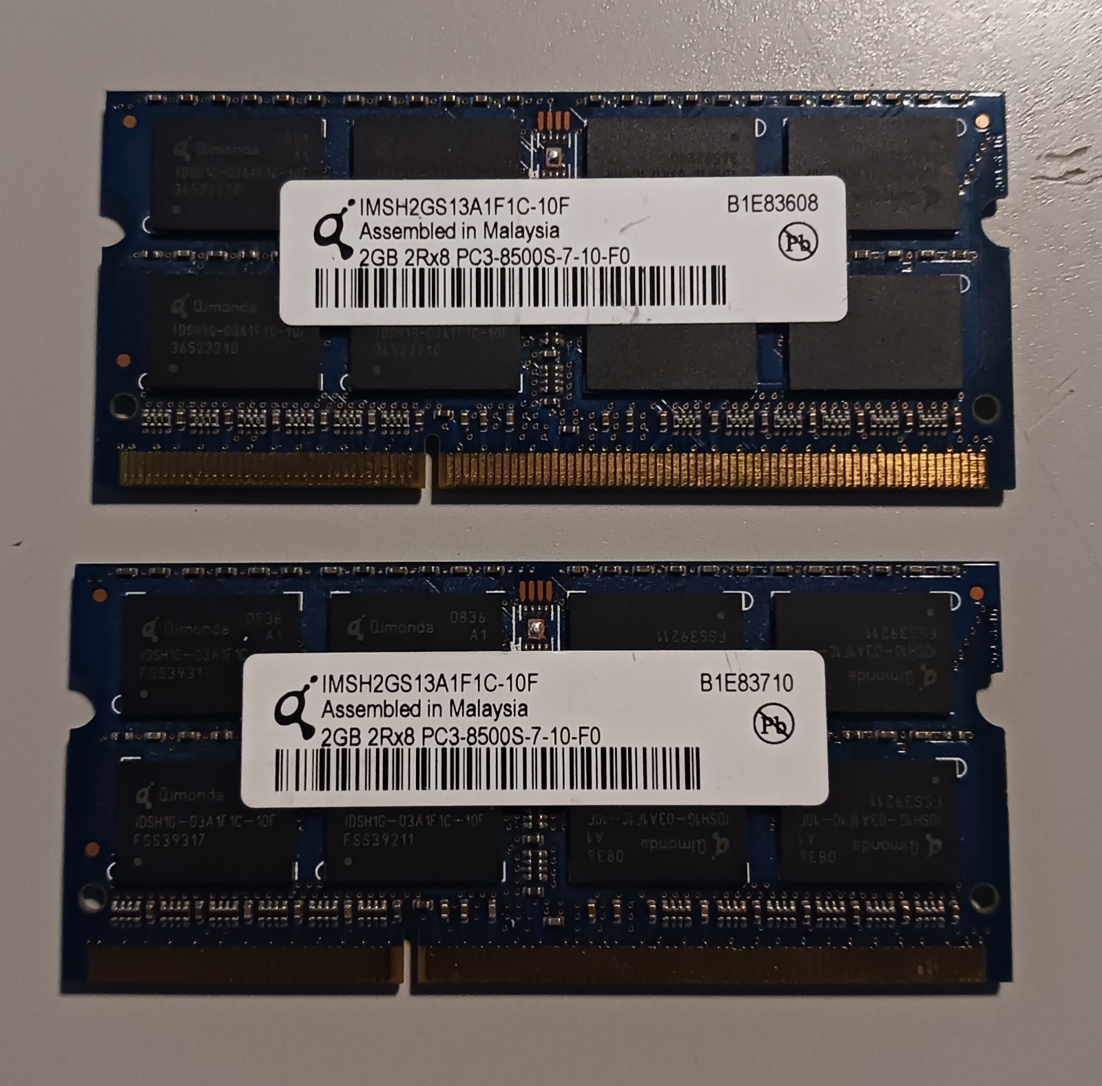 INFINEON IMSH2GS13A1F1C-10F 4GB (2X2GB) Notebook SODIMM DDR3 PC8500(1066) UNBUF 