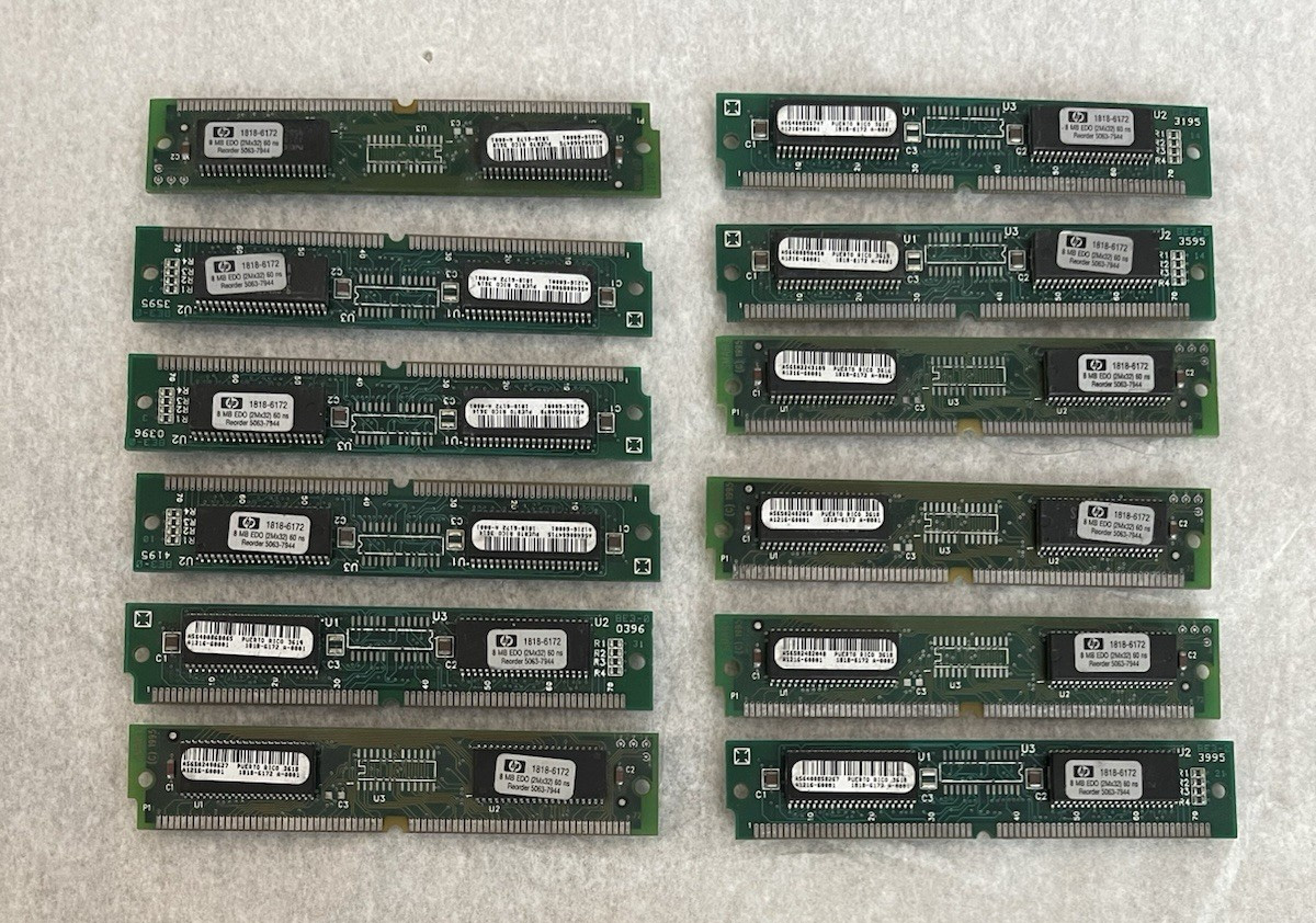 Lot of 12 HP 1818-6172 8MB EDO Memory Module 2Mx32 60ns 5063-7944 A1216-60001