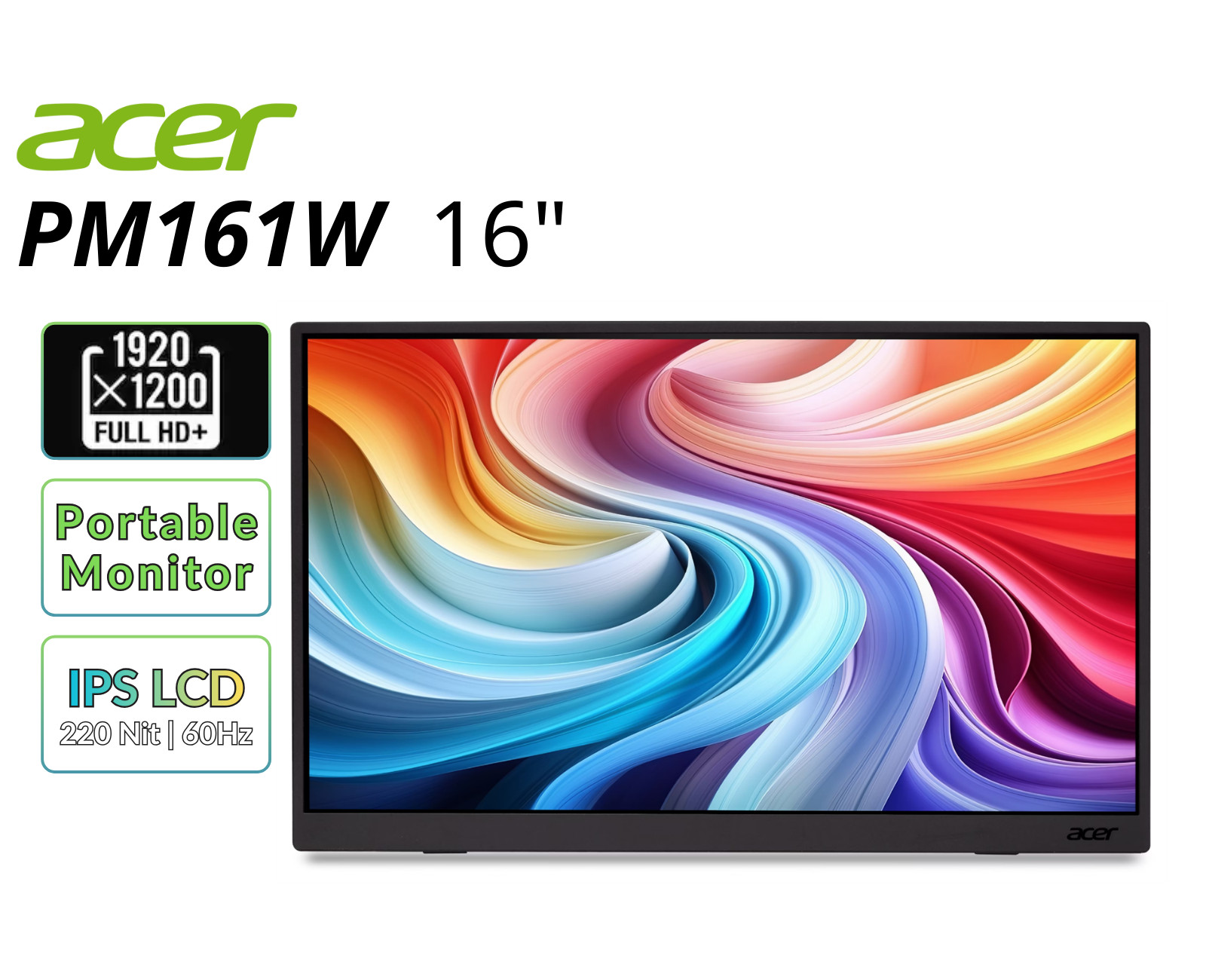 Acer 16" Portable Monitor IPS LCD 1920×1200 60Hz USB-C+Mini HDMI Refurbished