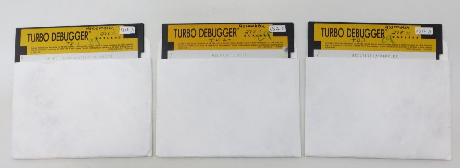 TURBO DEBUGGER 5.25" Floppy Disks 1988 Borland vintage computer discs