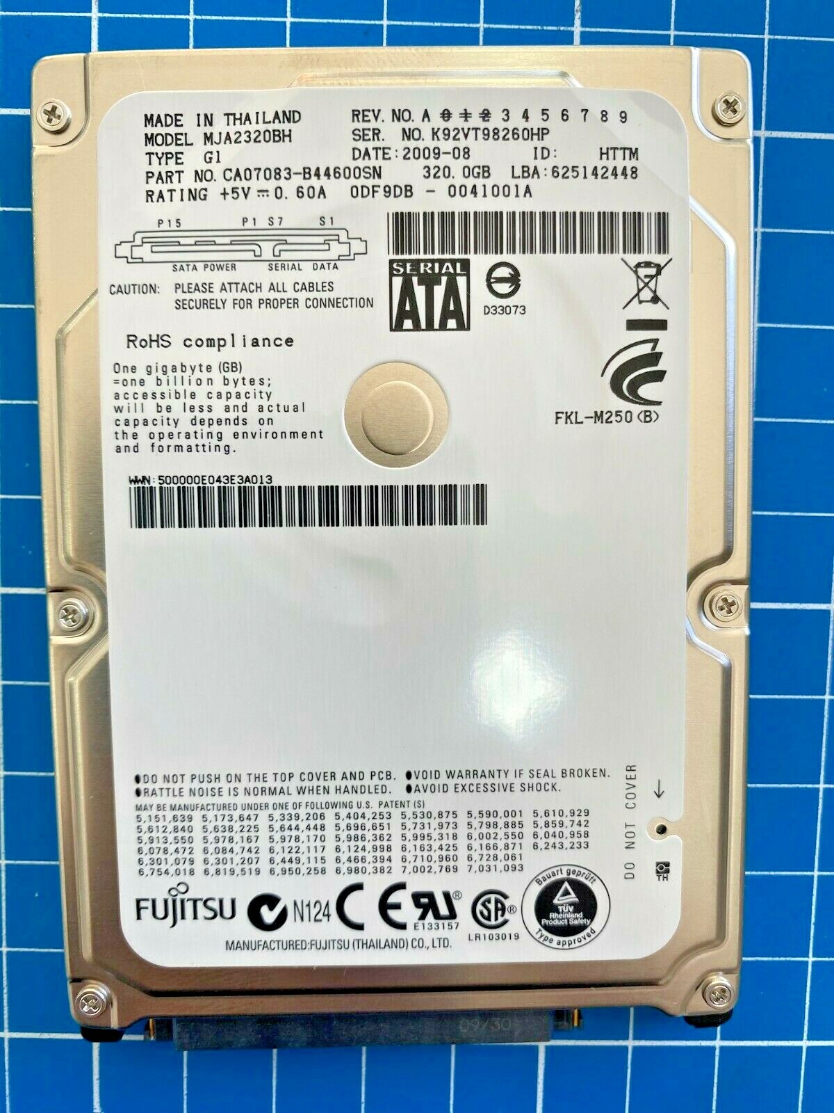 Fujitsu MJA2320BH (CA07083-B44600SN) 0DF9DB 320gb Sata Hard Drive 2.5" WORKING
