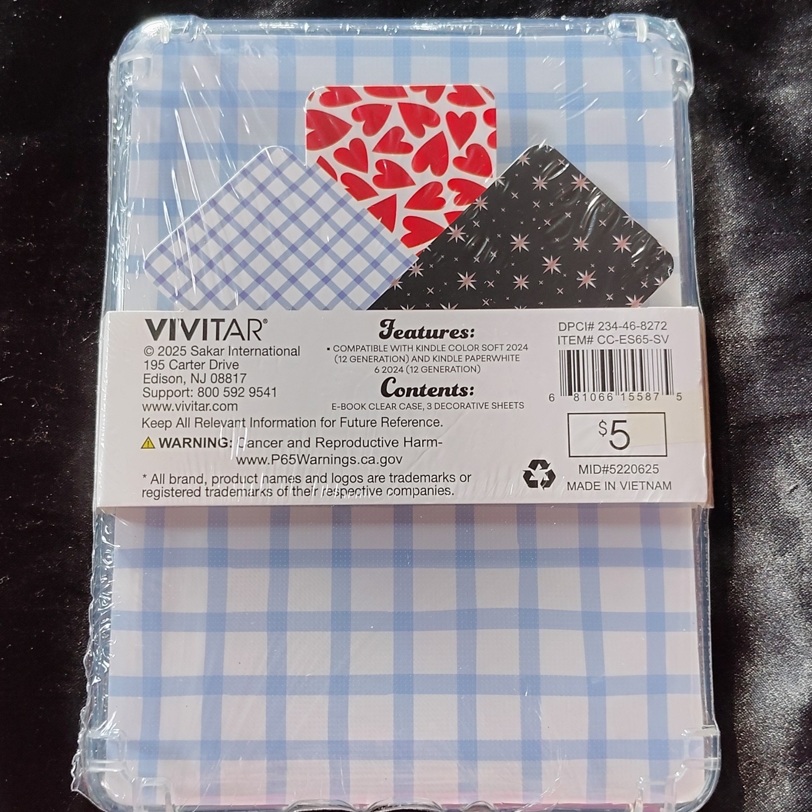 Vivitar Clear Back Cover for Kindle 2024 7in with 3 Decorative Sheets