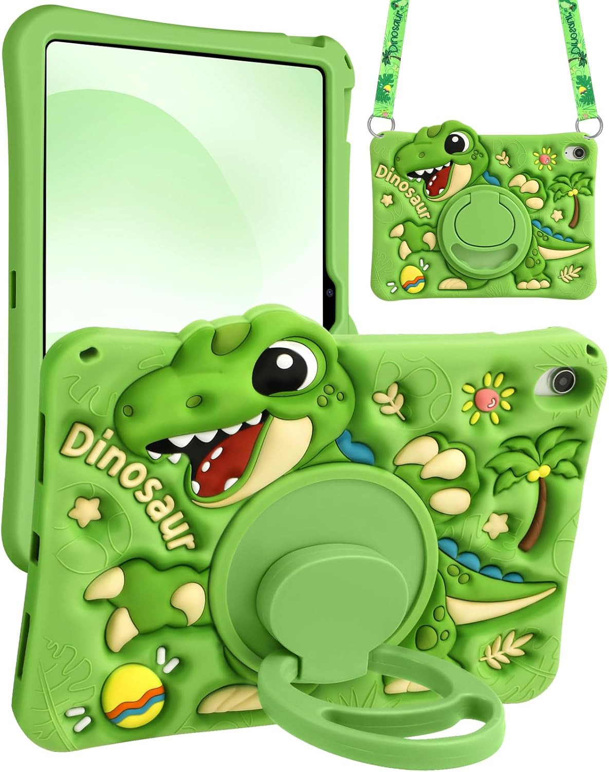 iPad 9th 8th 7th Gen 10.2 Inch Case Dinosaur Green Kids Shockproof Stand Cover