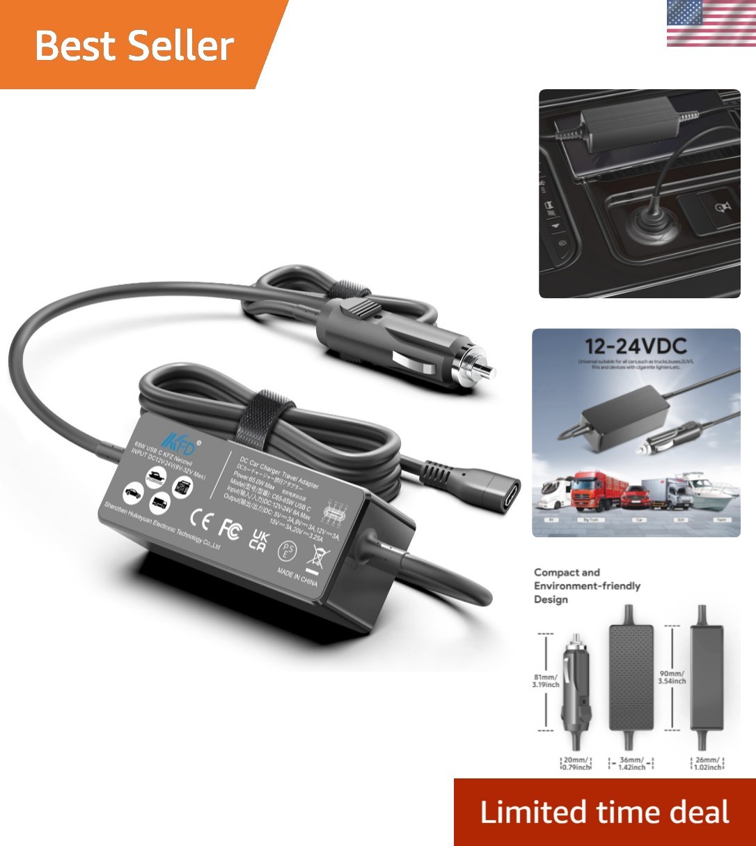 65W 60W USB C Car Charger 12V-24V DC Adapter for Boost X UltraSafe Portable J...