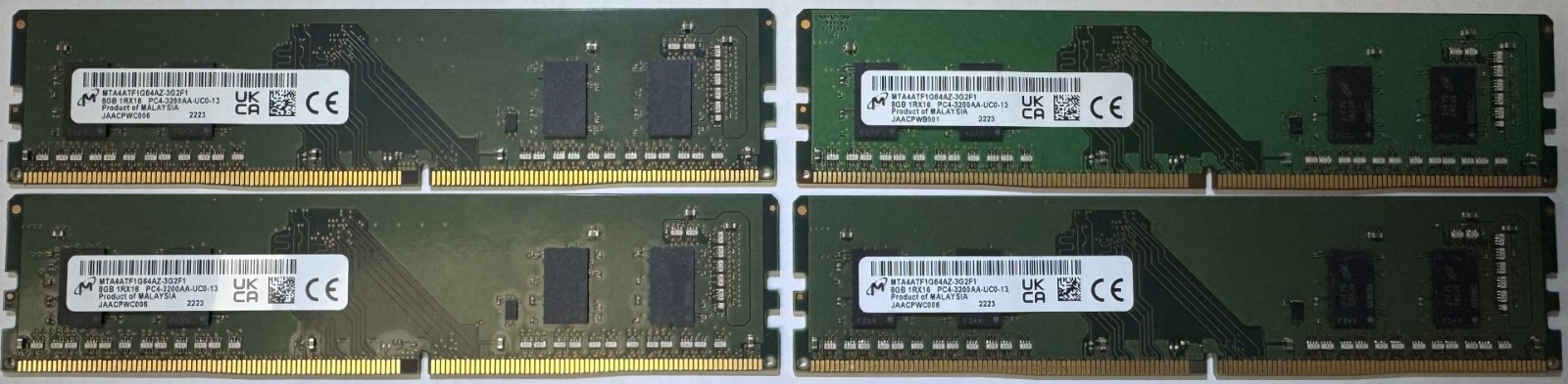Lot of 4 Micron 8GB 1RX16 PC4-3200AA-UC0-13
