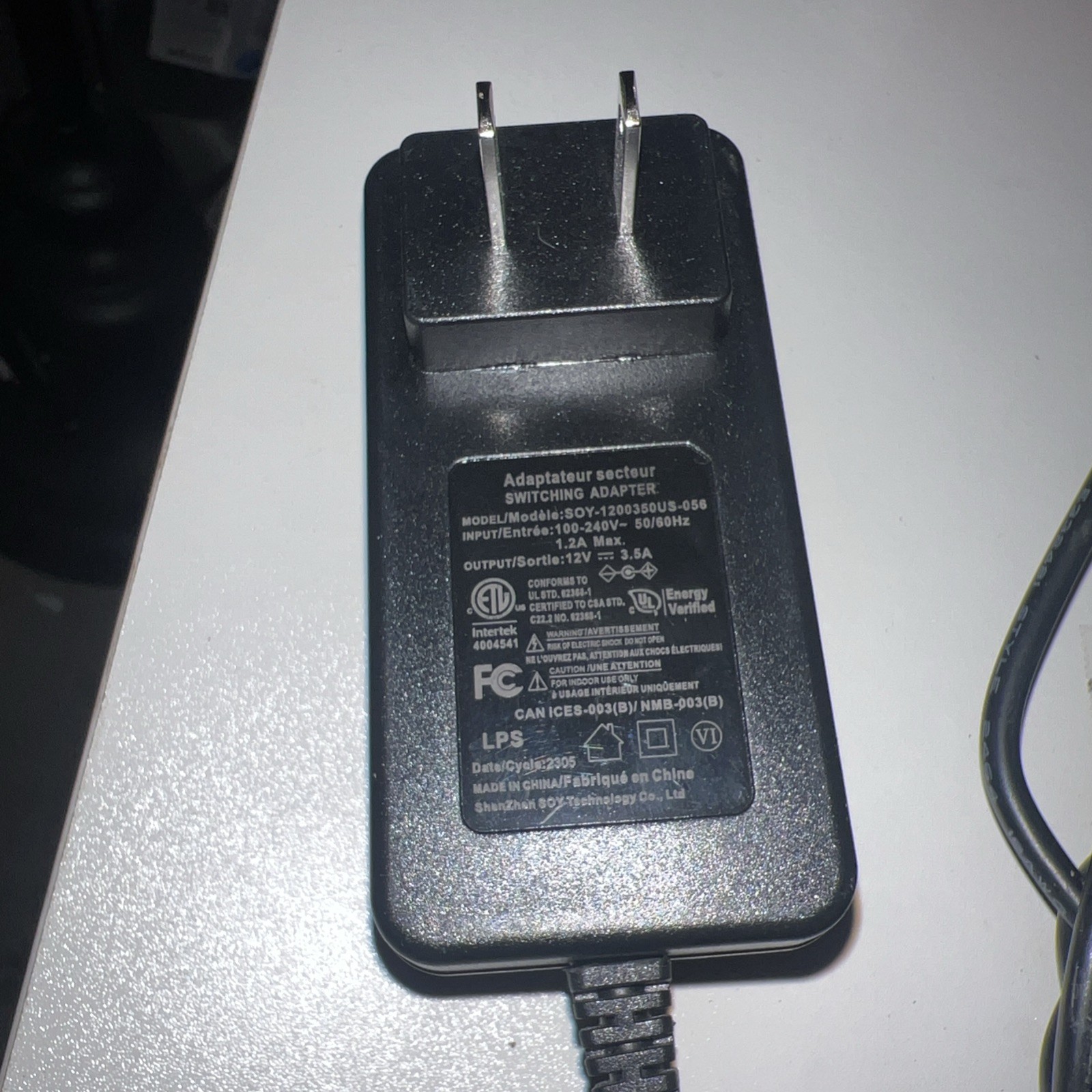 SANSUI Onn Monitor Power Supply AC Adapter Cord SOY-1200400US-056 12V 3,5A New