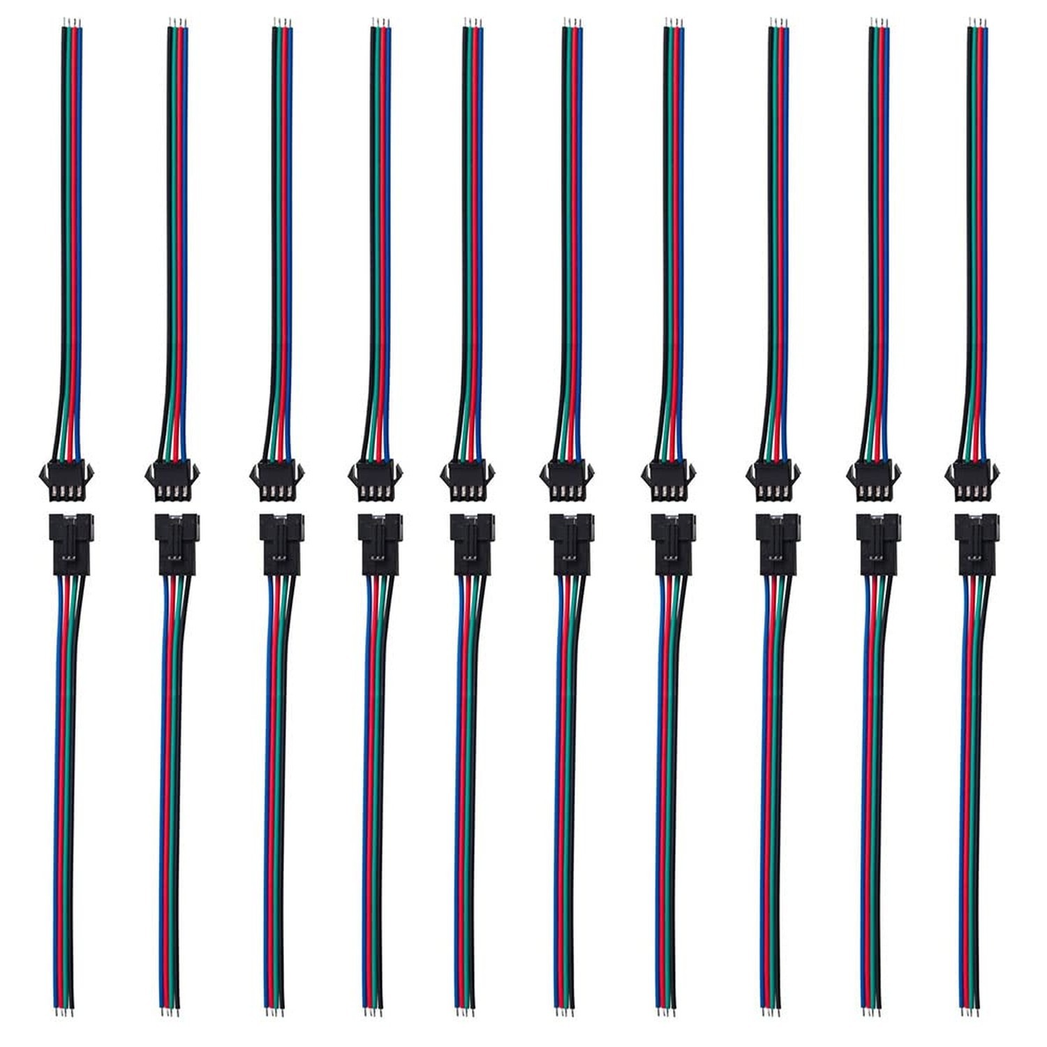 10 Pairs 4pin JST SM Female/Male Connectors 15cm 22AWG Wire for RGB 5050 3528...