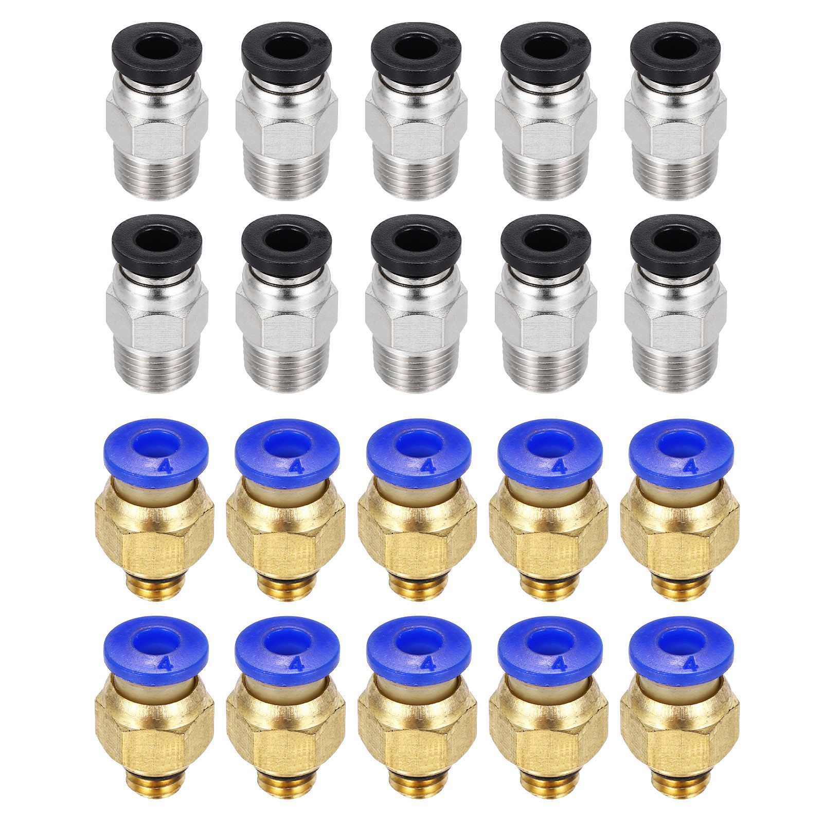 20 Pcs PC4-M6/M10 Straight Fittings, for 2x4mm Tubes, Blue/Black