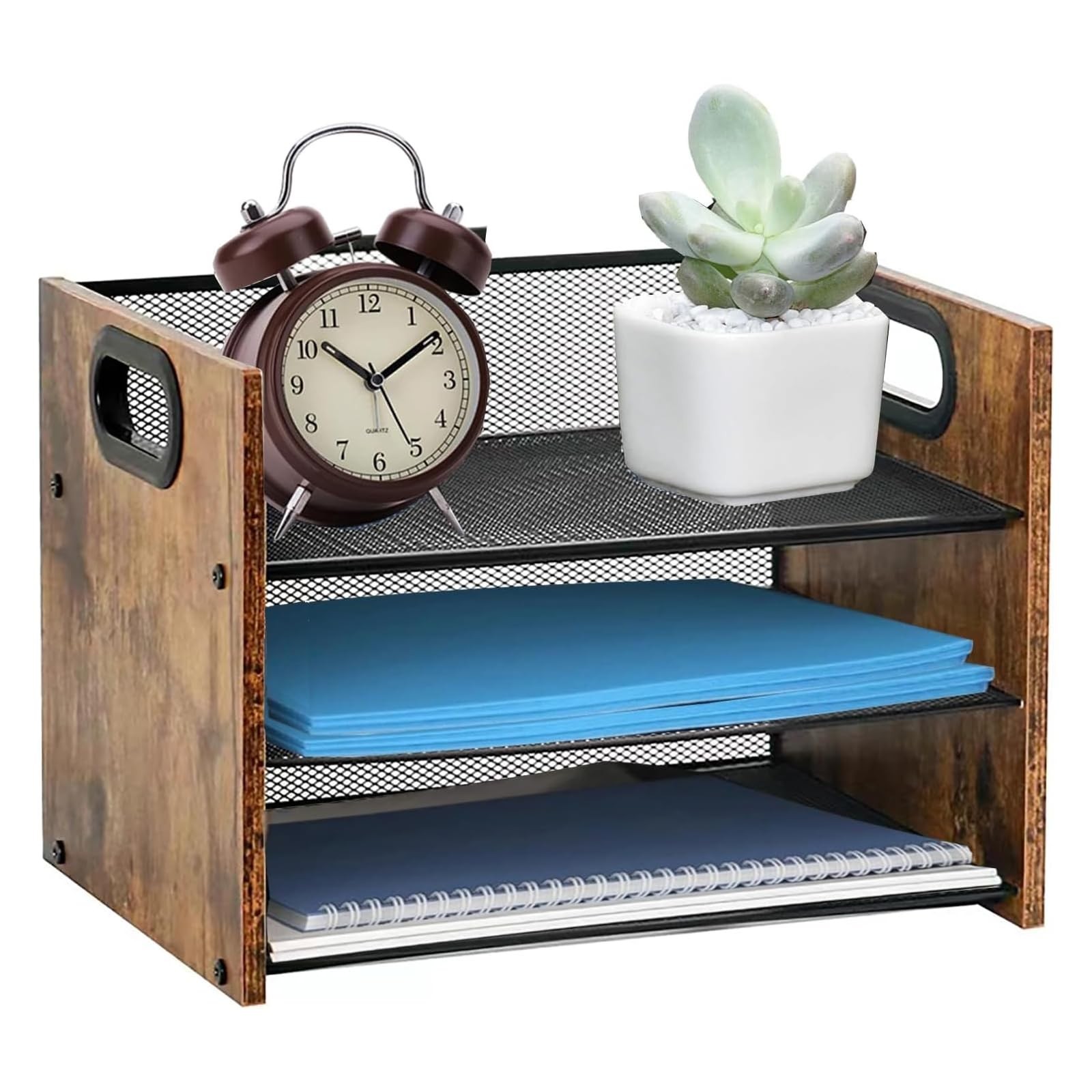 Desk Organizer - 3 Tier Wood & Metal Mesh Desktop Organizer for Office, Home,...