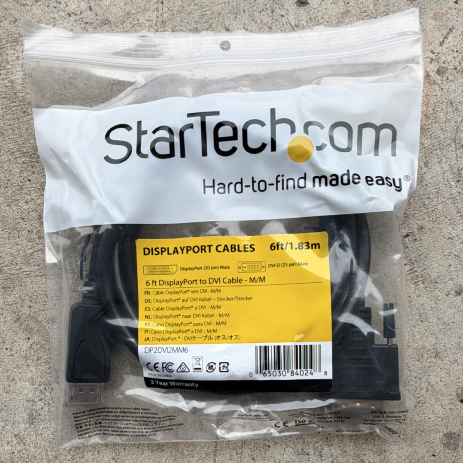 StarTech 6ft DisplayPort to DVI-D Male Cable Black DP2DVI2MM6