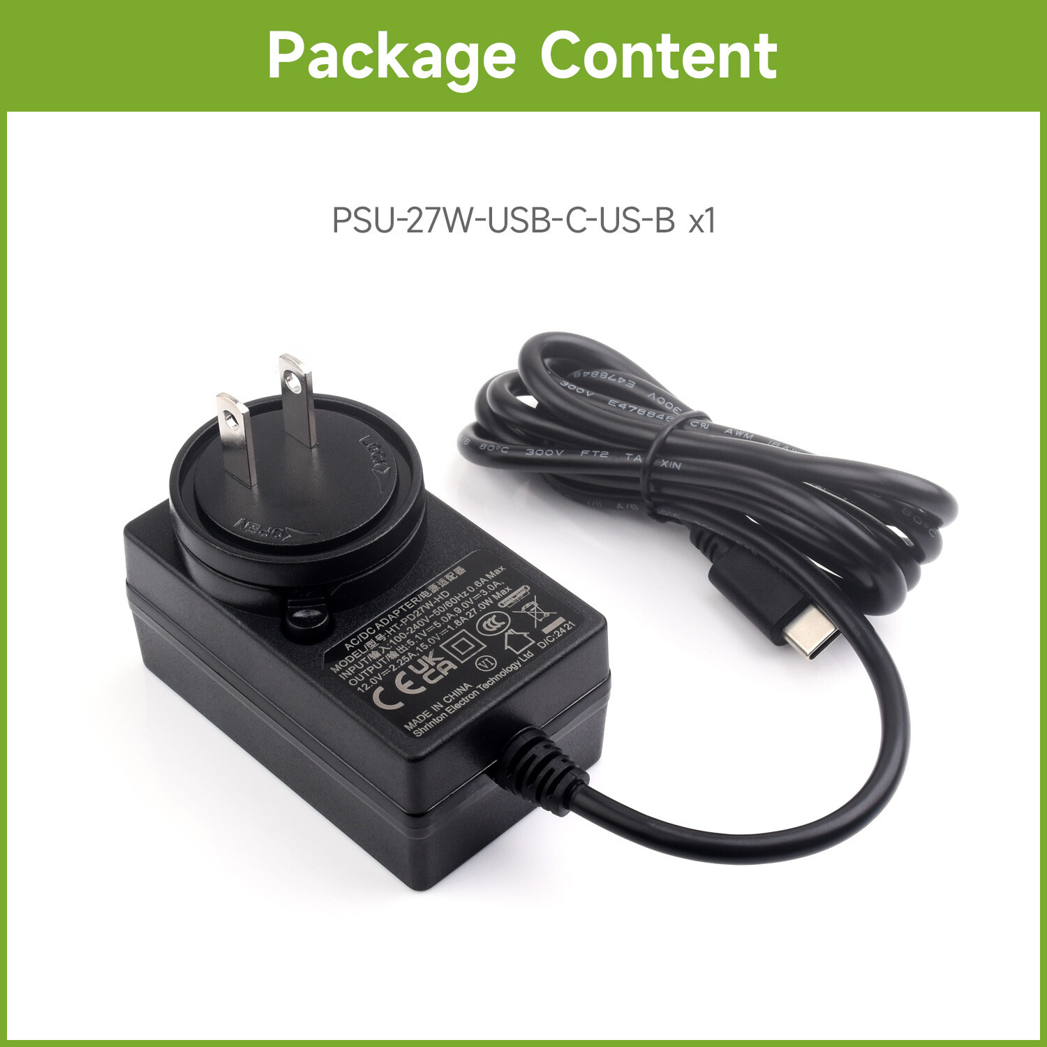 27W USB Type-C Power Supply Type B, PD Power Supply, Options For US / EU / UK Pl