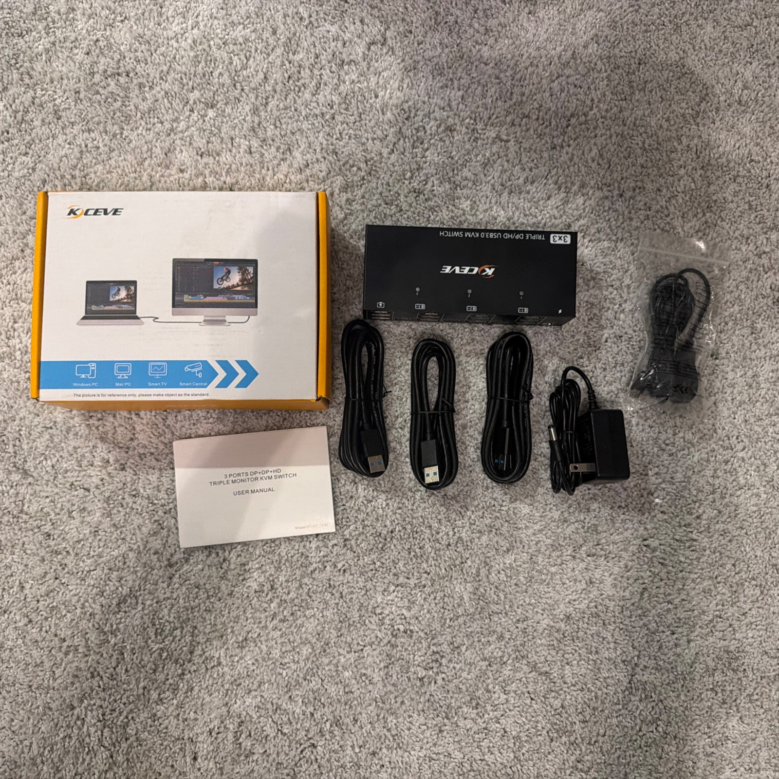 KCEVE KVM303DH 3x3 Triple Monitor KVM Switch 8K HDMI DP USB 3.0 Open Box