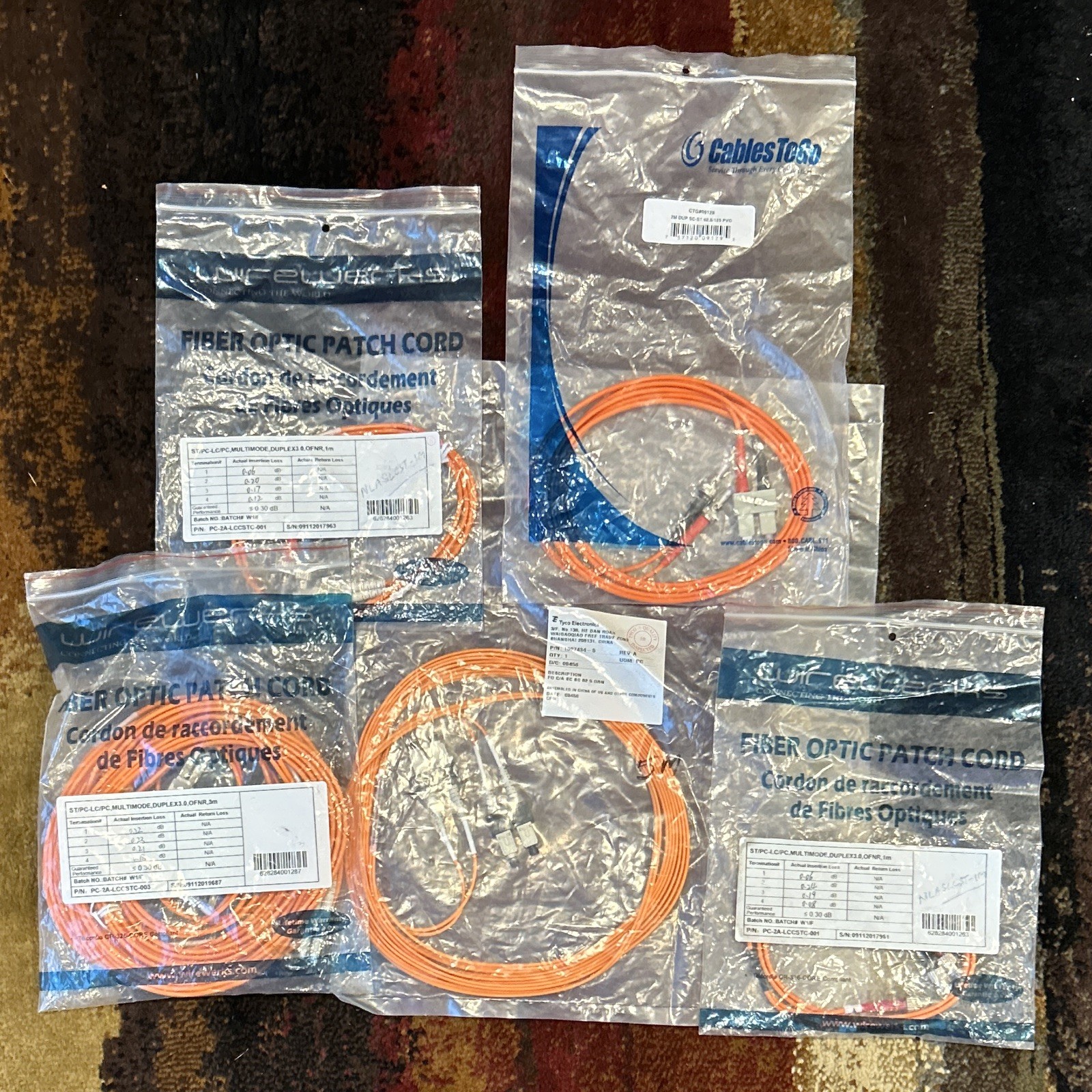 Lot of 5 - Wirewerks Orange Duplex Fiber Optic Patch Cable Optical Network