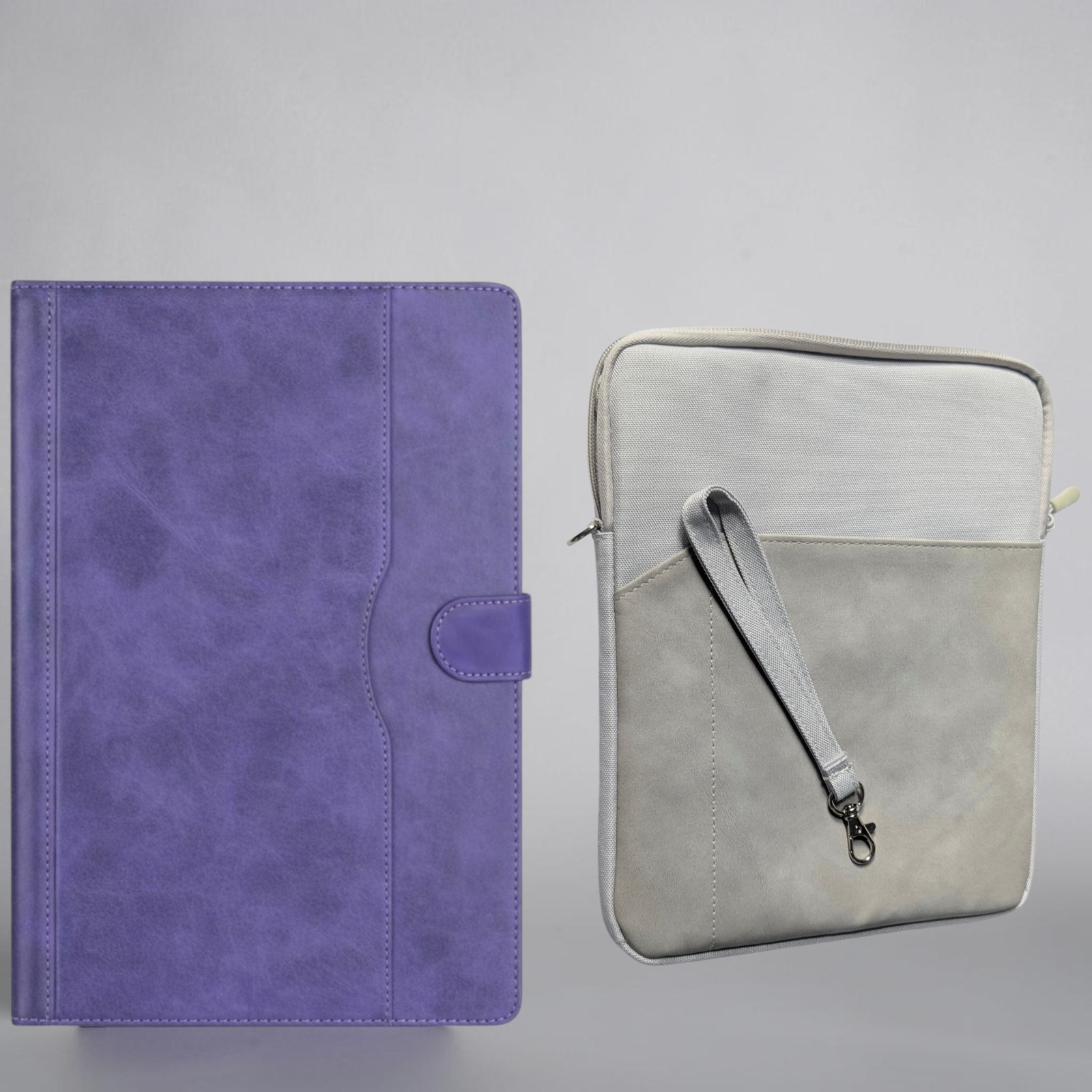 Universal Folding Tablet Case,Purple  And Gray Canvas Carrying Sleeve Bundle