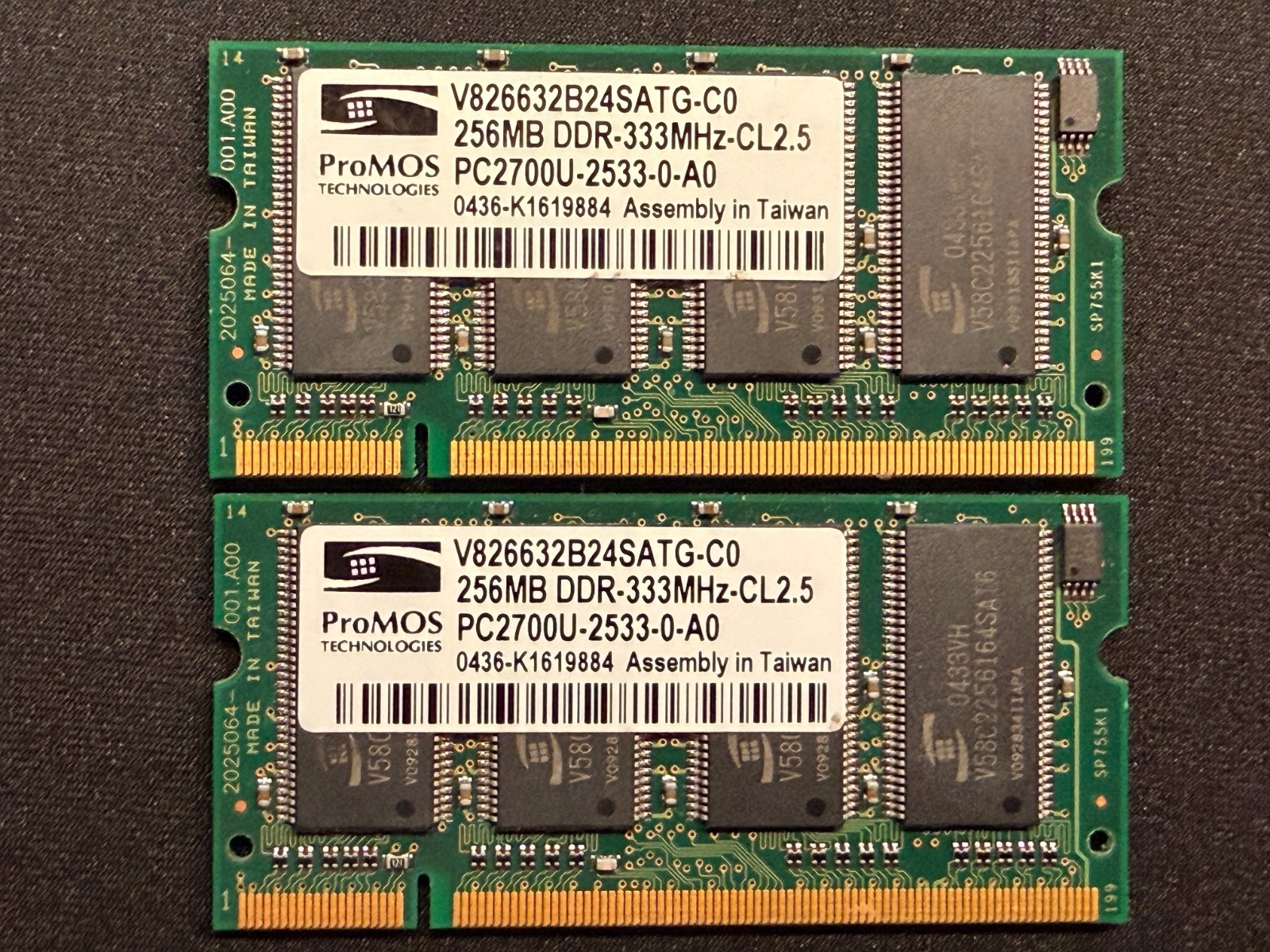 ProMOS 512MB (2X256MB) DDR 333MHz V826632B24SATG-C0 PC2700U-2533-0-A0 SODIMM