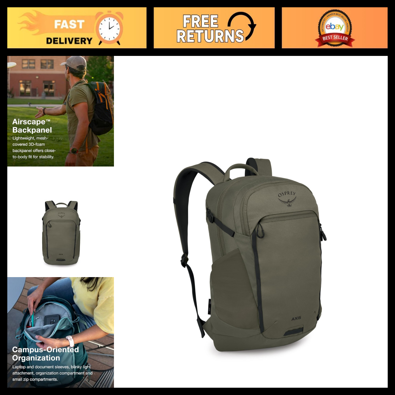 Sleek Laptop Backpack with Sleeve, Water Bottle Pockets & Compression Straps