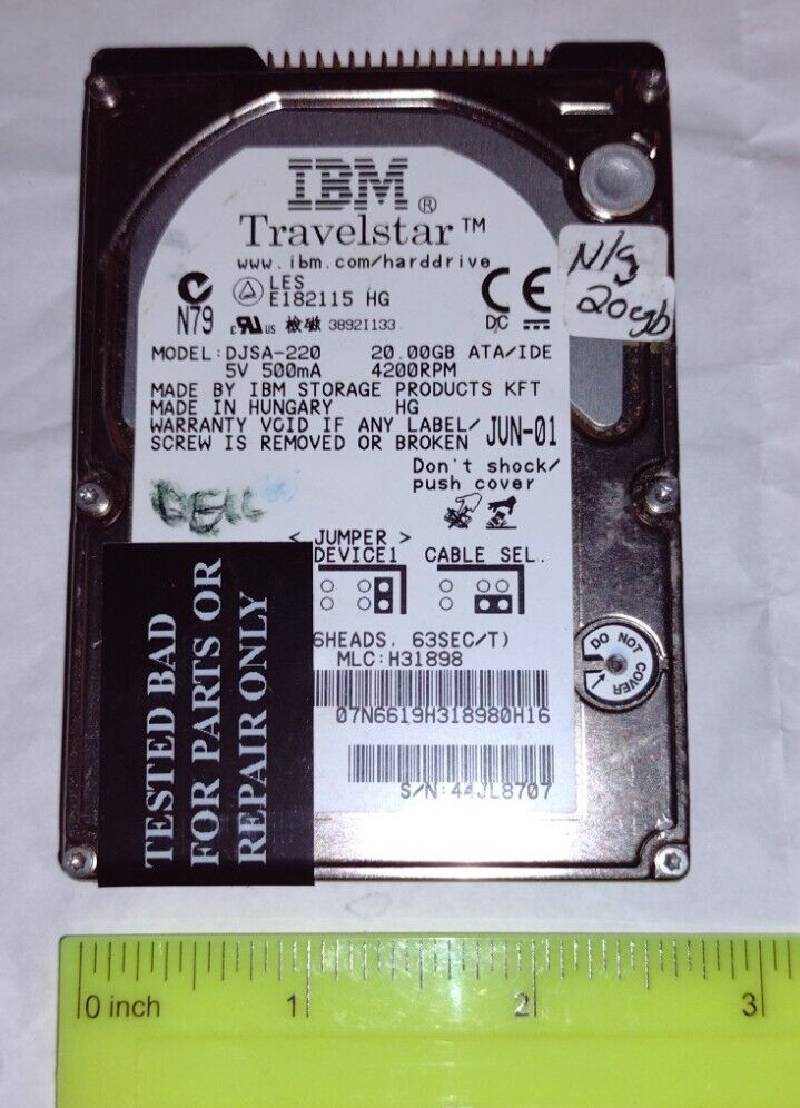 IBM TRAVELSTAR DJSA-220 HARD DISK DRIVE 20GB P/N: 07N6619H318980H16 *PARTS ONLY*