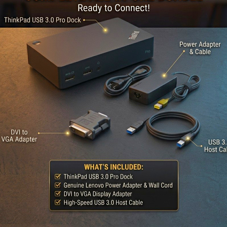 NEW Unused Lenovo ThinkPad USB 3.0 Pro Dock 40A7 + Power Supply, USB Cable & VGA