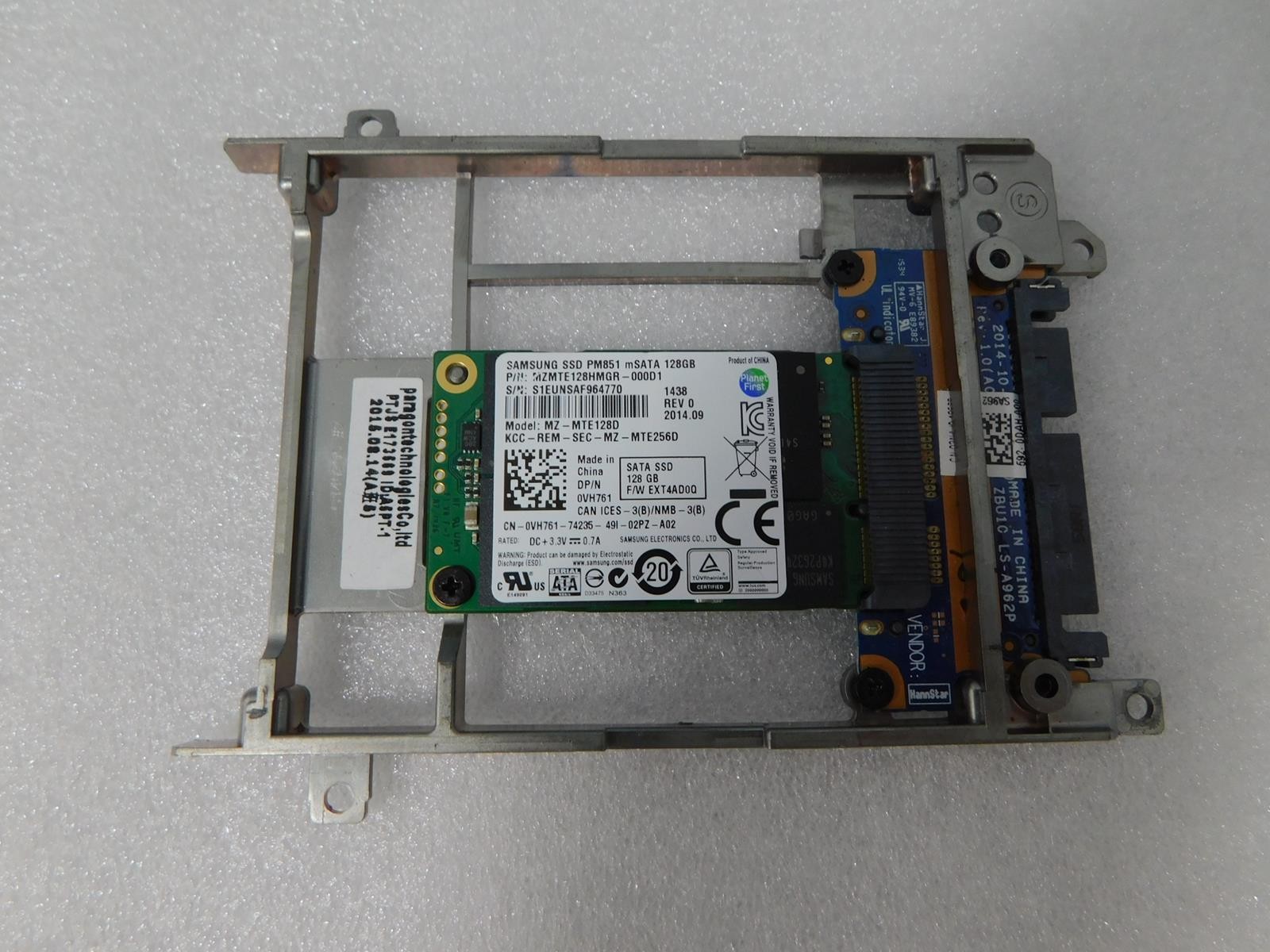 Samsung Model MZ-MTE128D PM851 mSATA 128GB SSD DP/N 0VH761 w/2.5" (7mm) Caddy
