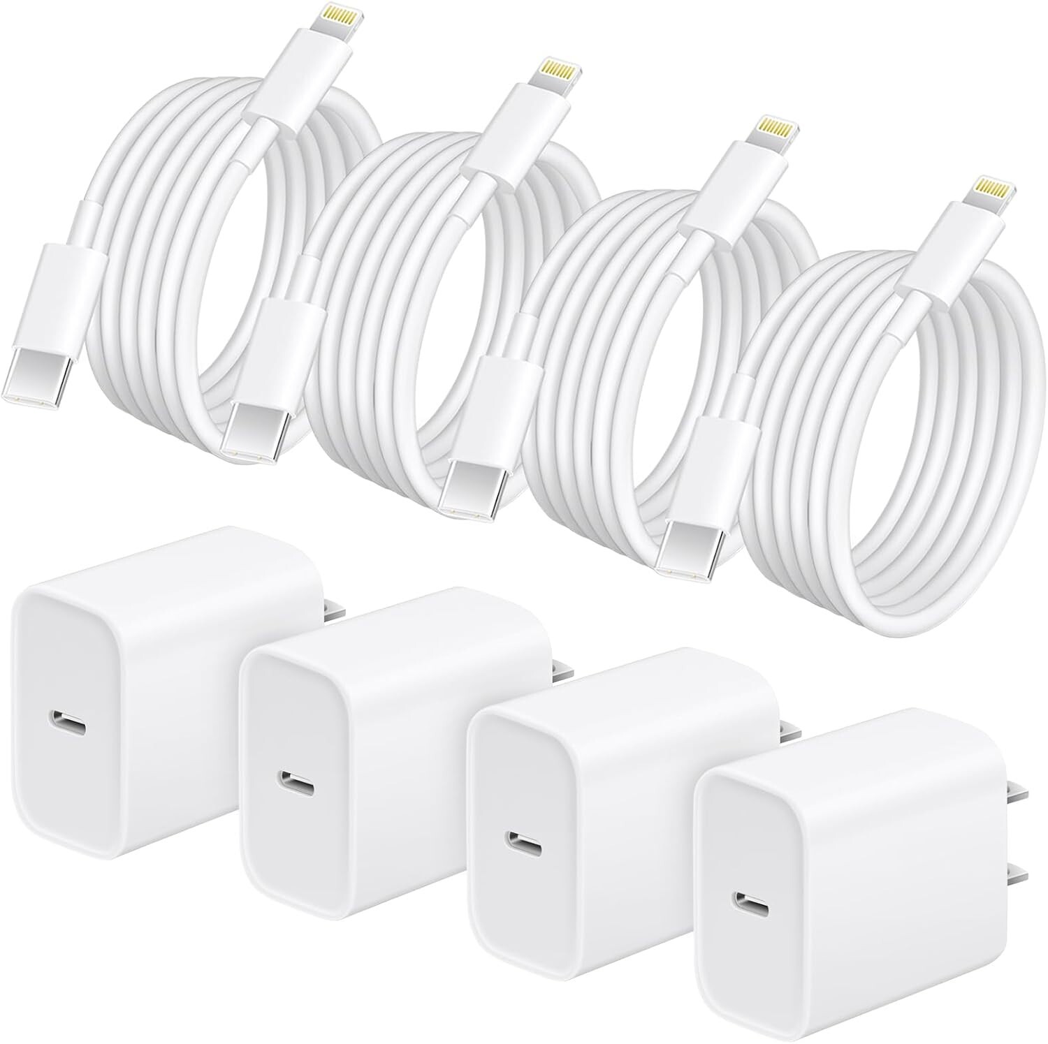 4 Pack White 20W Fast Charger i Phone Cube with 6 FT USB Type C Charger Cord