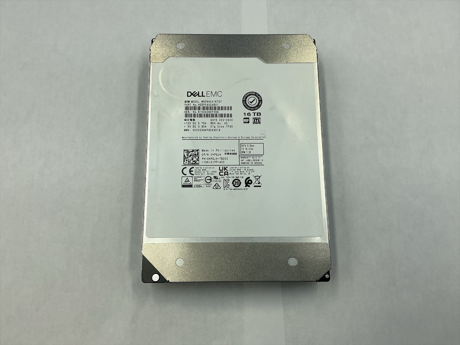HPGJ4 MG08ACA16TEY DELL EMC 16TB 7.2K SATA 6Gb/s 3.5" ENT 512e HD