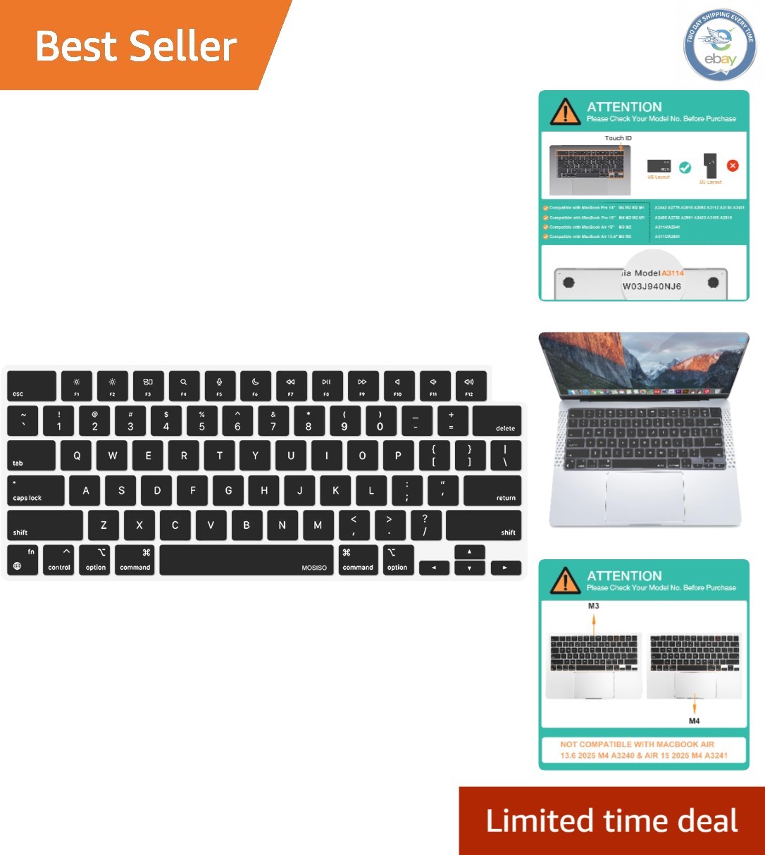 Ultra-Thin Black Silicone Keyboard Cover for MacBook Air & Pro - 15 & 16 inch