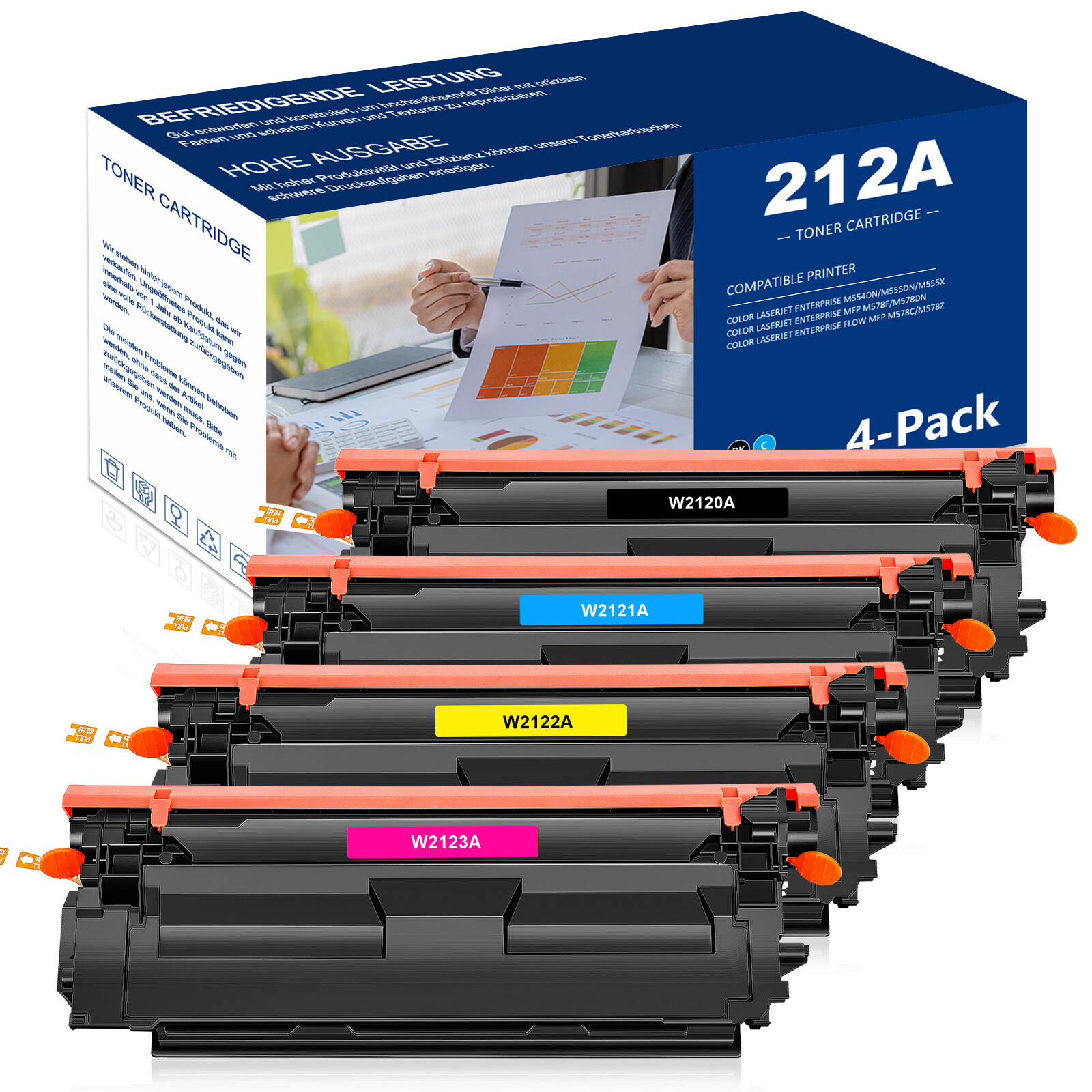 4PK W2120A Toner WITH CHIP Compatible With HP 212A Color LaserJet M555dn M555x 