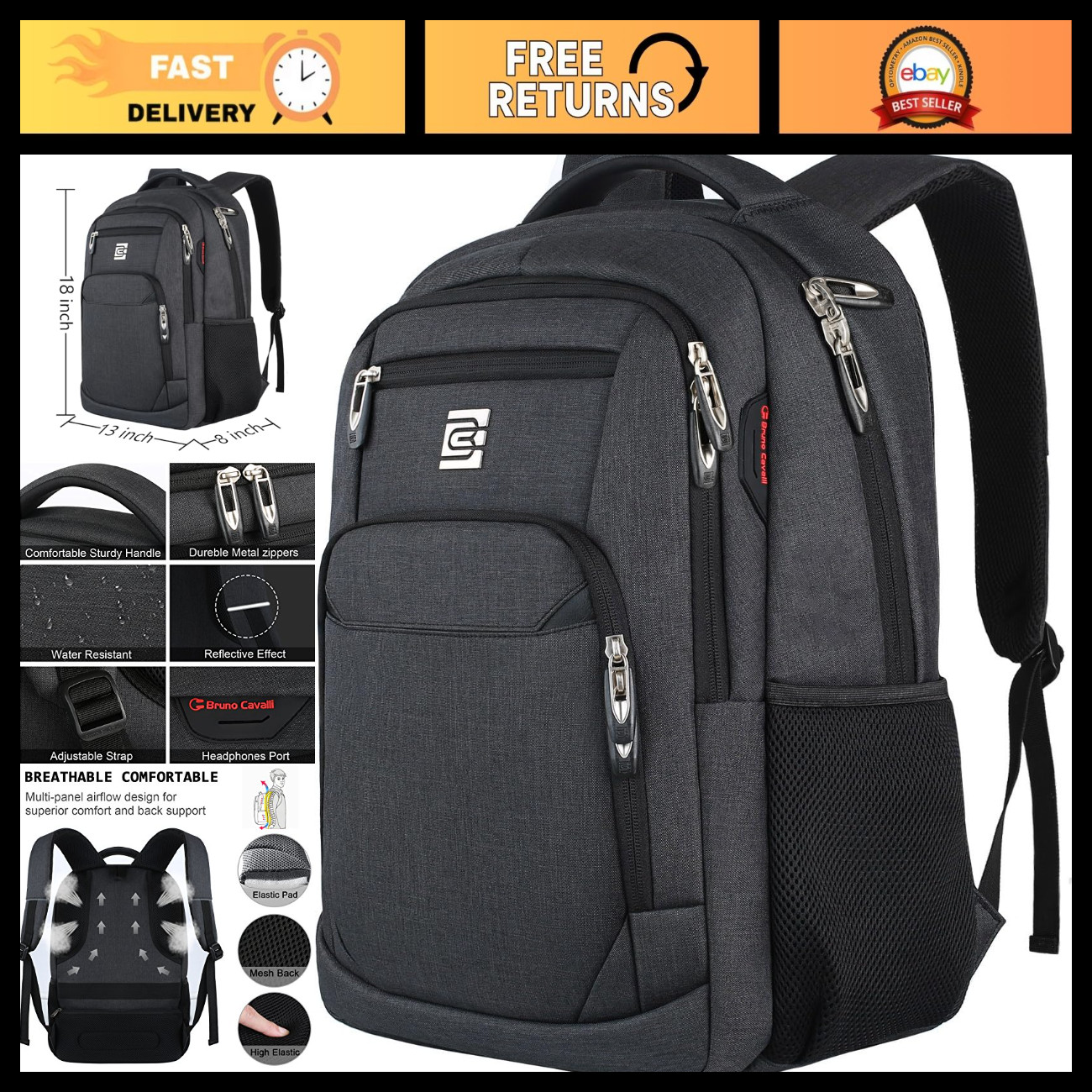 Slim Anti-Theft Laptop Backpack for Business Travel & College - Stylish & Functi