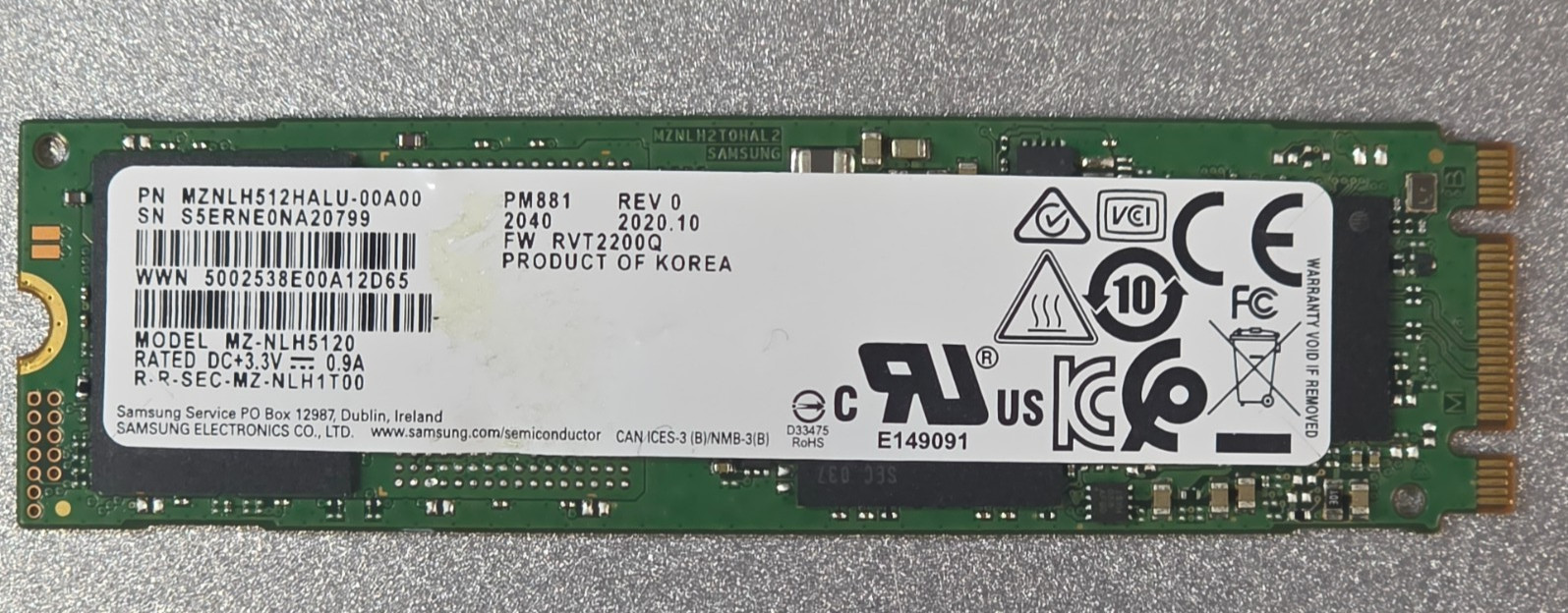 GENUINE SAMSUNG 512GB M.2 NGFF MZ-NLH5120 PM881 MZNLH512HALU-00A00 B+M KEY SSD