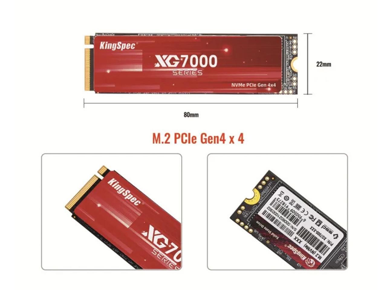 XG 7000 4TB M.2 2280 PCIe Gen 4.0x4 NVME 1.4 Speed up to 7400MB/s Write KingSpec