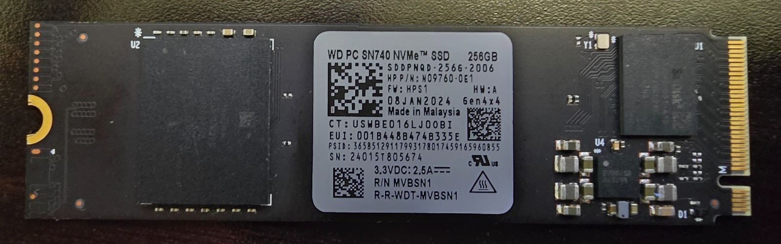 WD PC SN740 256GB NVMe M.2 SSD SDDPNQD-256G-2006 100% Health Tested