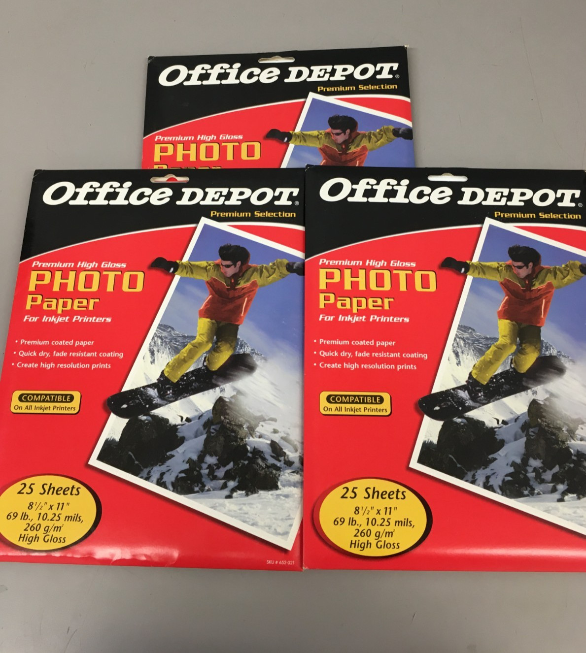 Lot of 3 Office Depot Premium Letter Photo Paper for Inkjet Printers 8.5"x11"