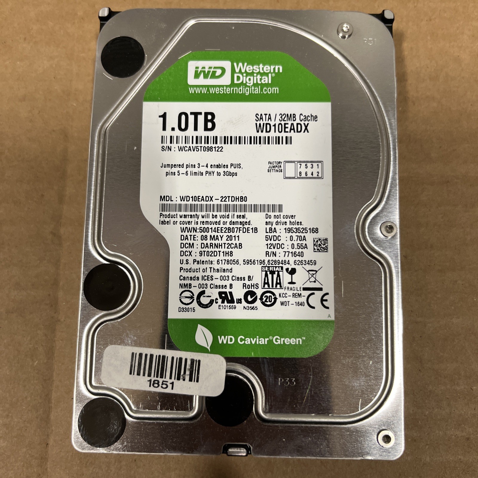 Western Digital Caviar Green 1TB 7200RPM 3.5" (WD10EADX) HDD Wiped/Tested
