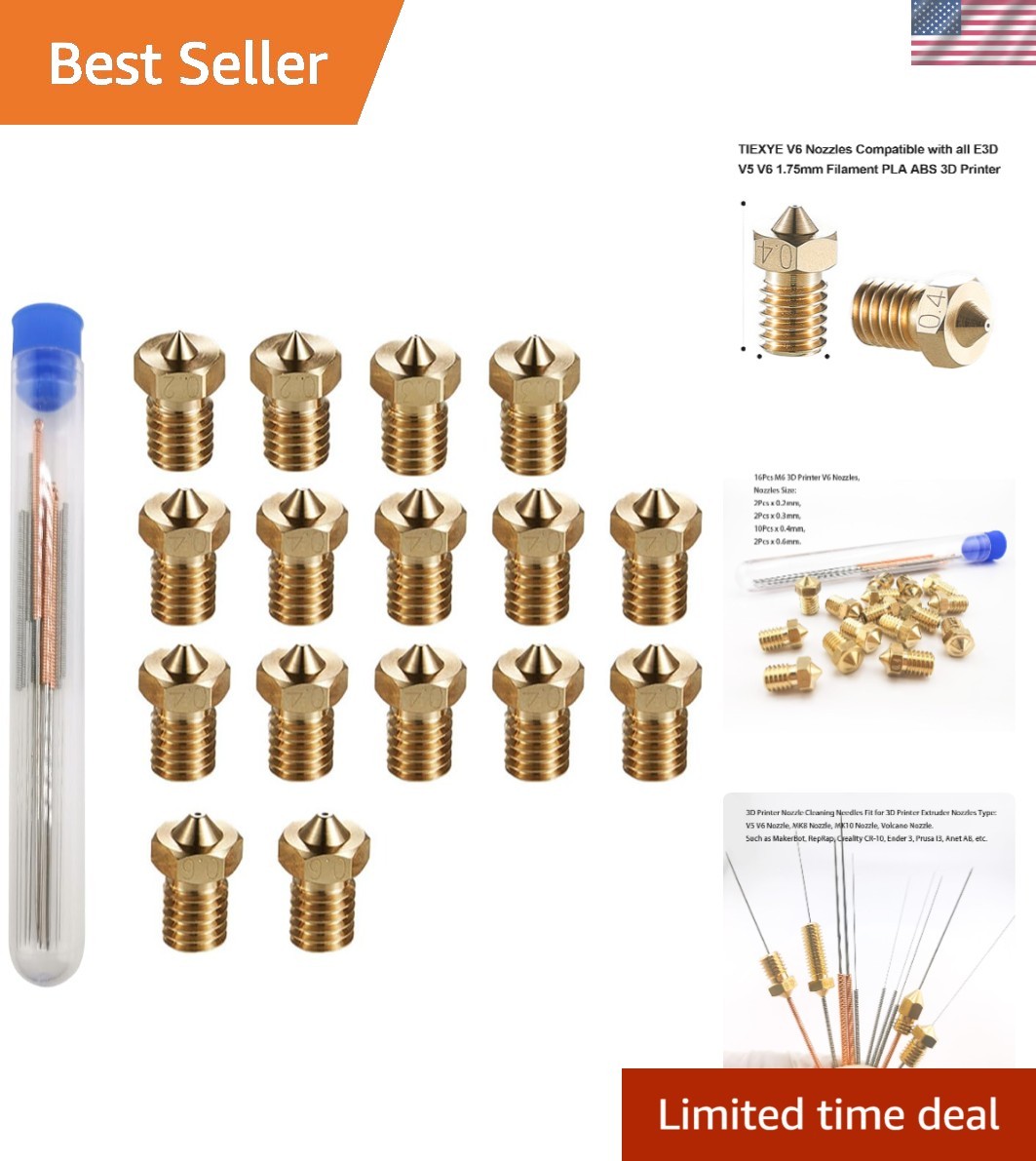 16Pcs V6 Nozzles kit Compatible for E3D V5 V6 Hotend, V6 Nozzle 0.2/0.3/0.4/0...
