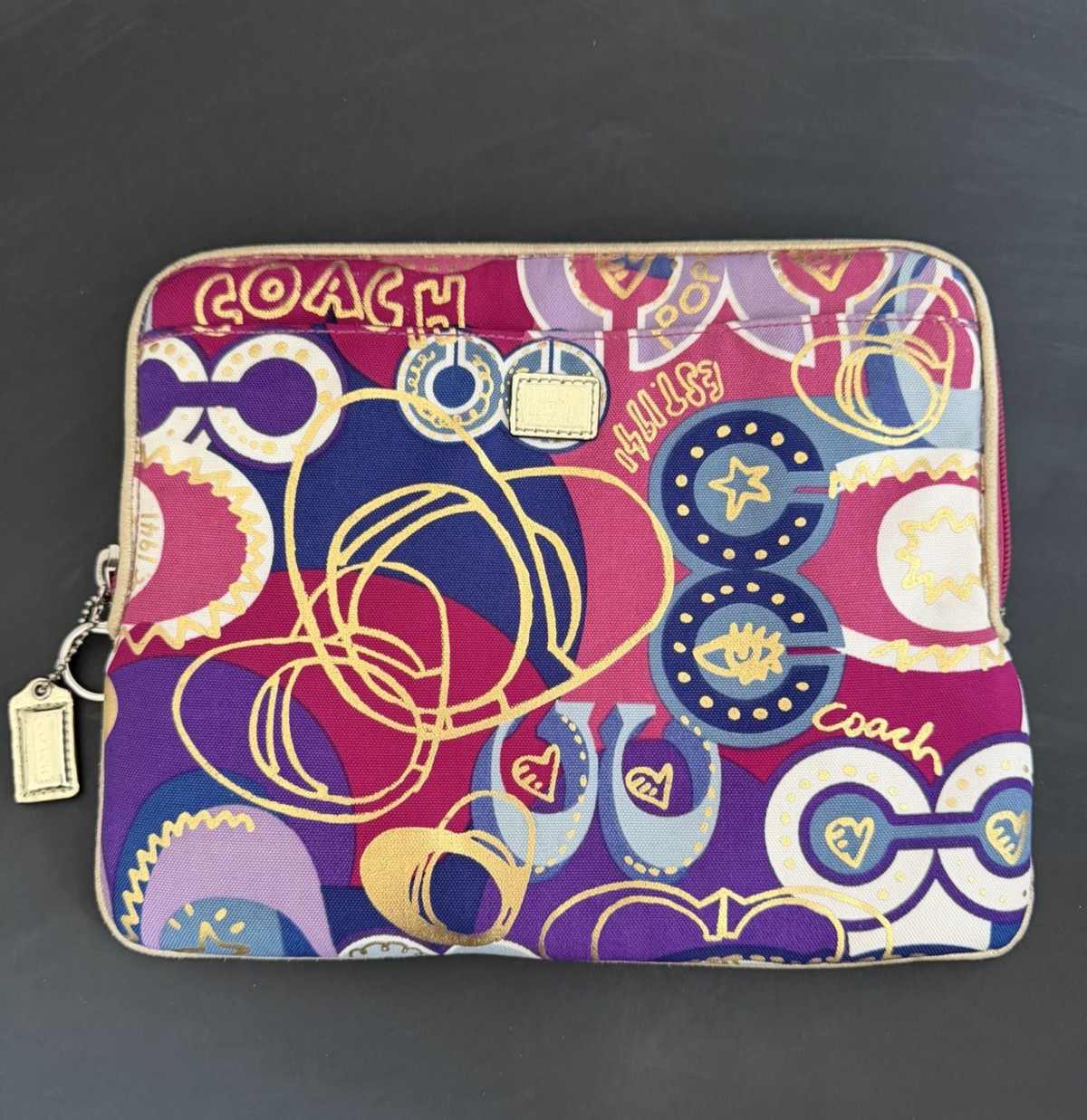 Vtg Y2K Coach Poppy Pop C Metallic Graffiti Zip Padded Tablet Case/Holder/Sleeve