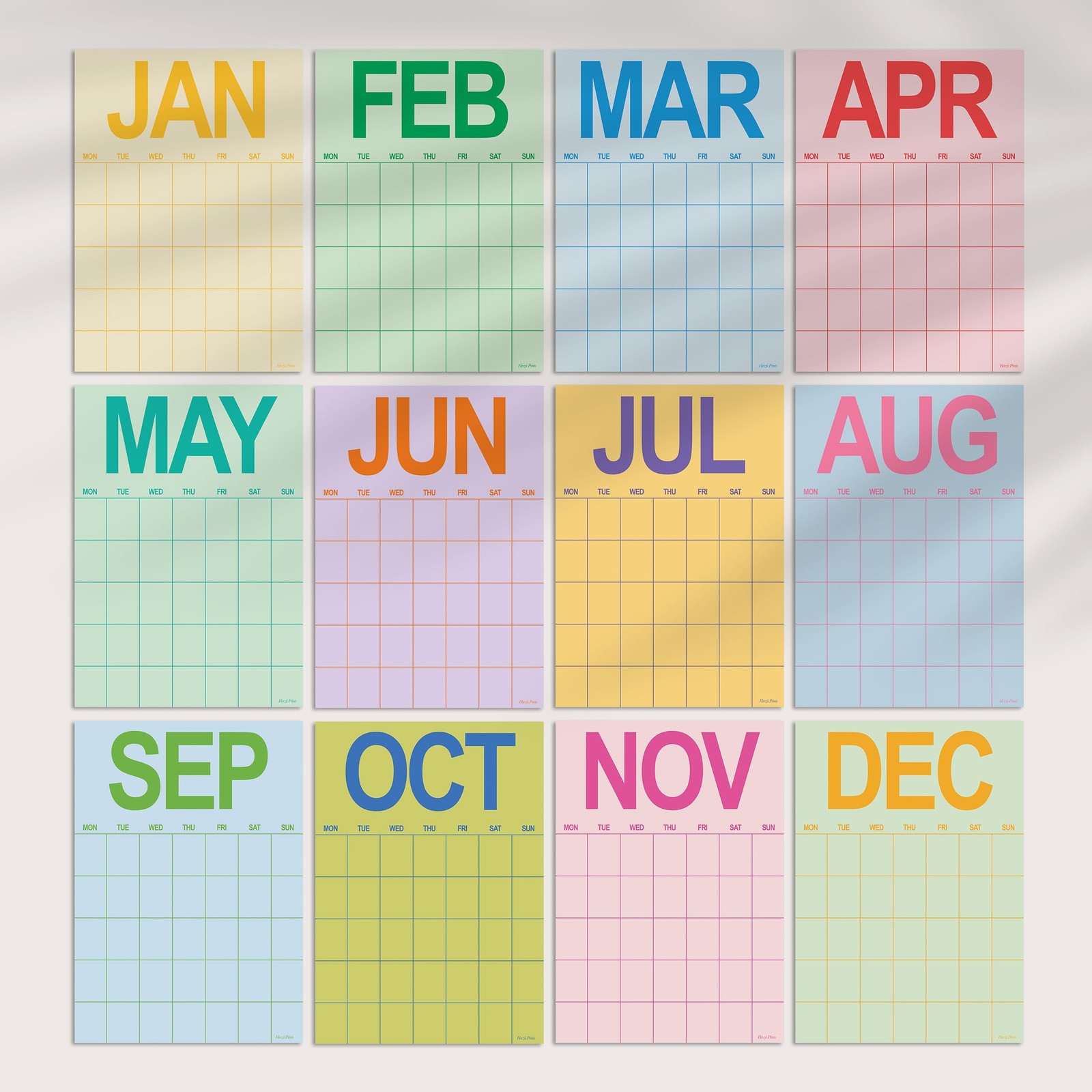 Dry Erase Wall Calendar A3 Undated 12 Monthly Prints Reusable