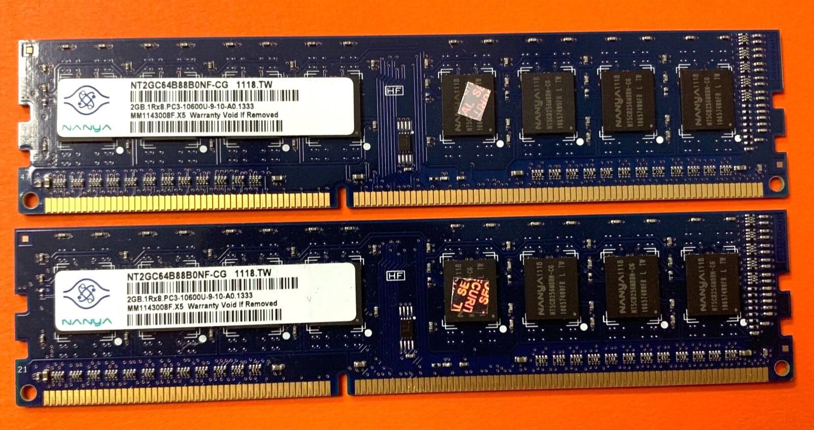 🟪Nanya 4GB (2X2GB) IRX8 PC3-10600 Desktop RAM NT2GC64B88B0NF-CG