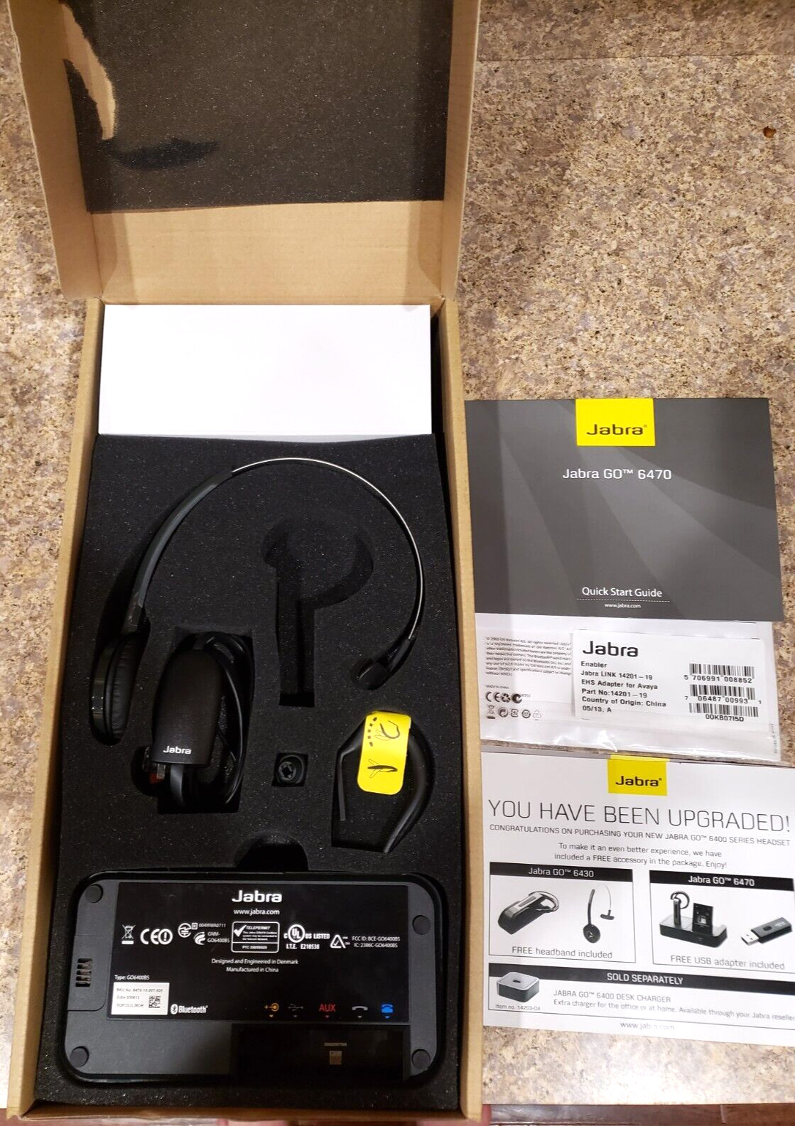 Used Jabra Go 6470 w/ GN9125 adaptor -Wireless Headset -Missing Charging Piece