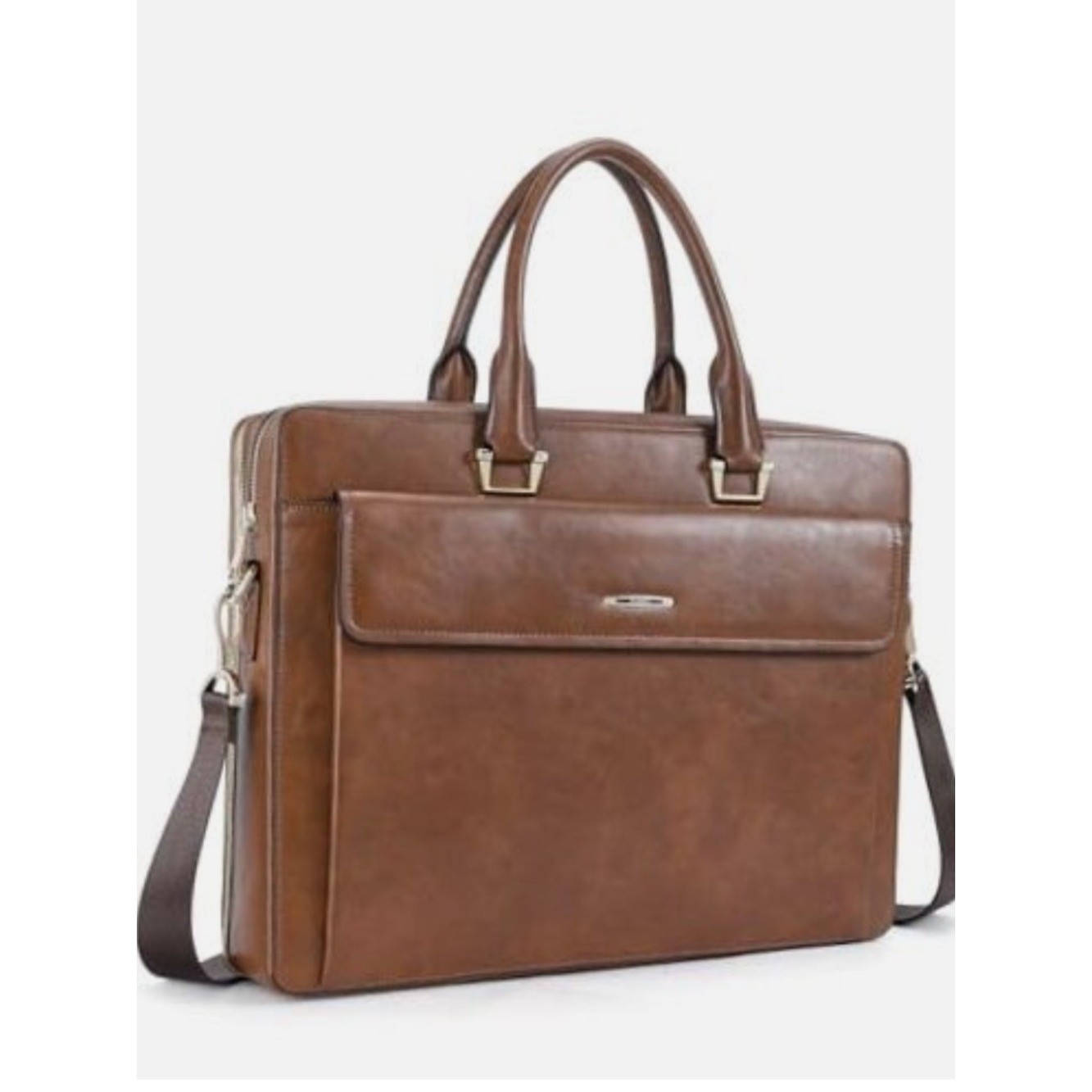 Cluci Briefcase Oil Wax Leather Business 15.6 Inch Laptop Vintage Brown