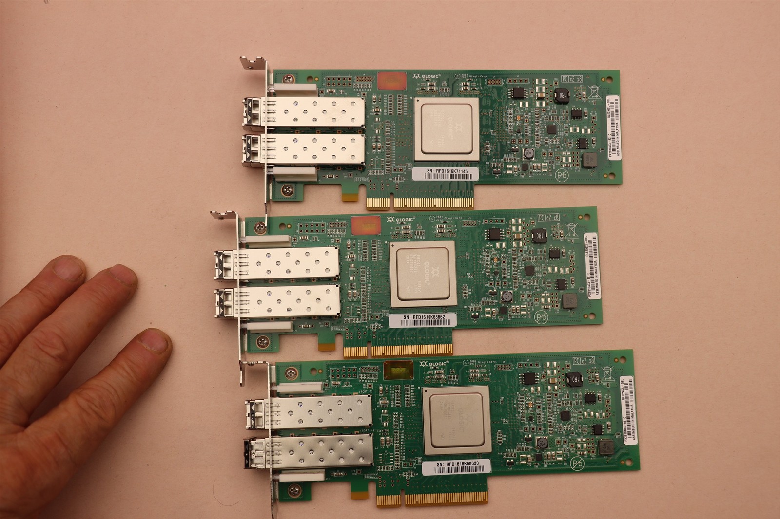  LOT OF 3 QLogic QLE2562-E Dual-Port 8Gb Fibre Channel PCI Express Adapter (HBA)