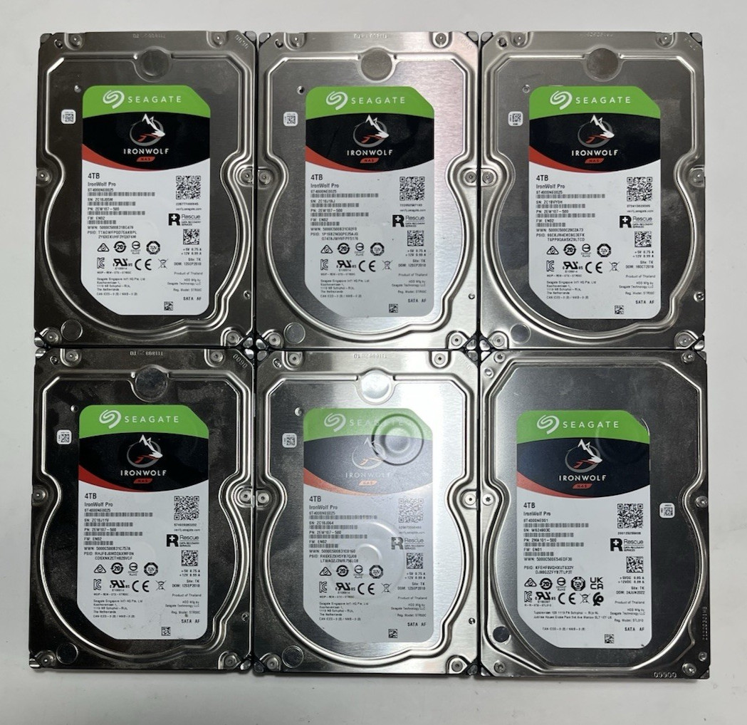 LOT OF 6 Seagate IronWolf Pro 4TB ST4000NE001 SATA 3.5" NAS HDD Hard Drive 7200