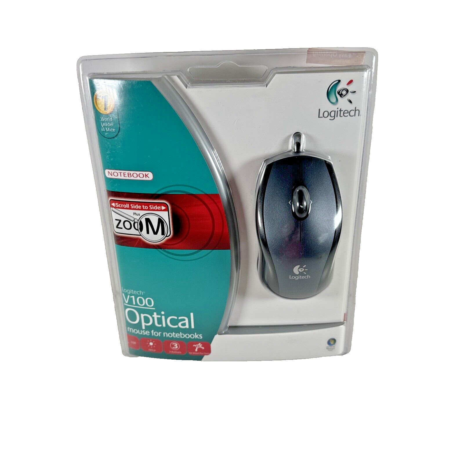 NEW SEALED Logitech V100 3Button USB Optical Mouse Tilt Wheel & Zoom NOTEBOOKS