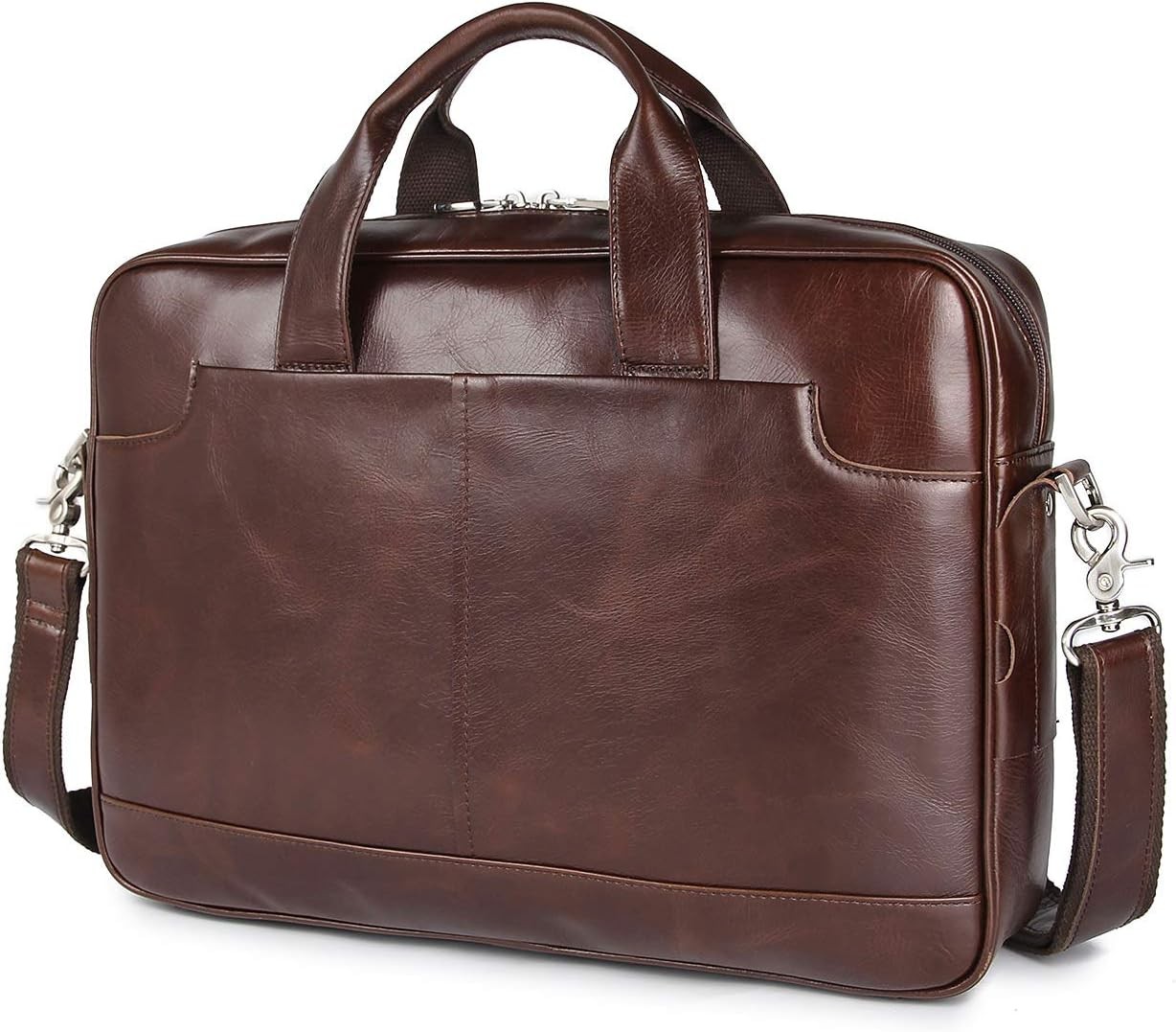 Augus Leather Laptop Briefcase for Men,Waterproof Travel Messenger Coffee-1 