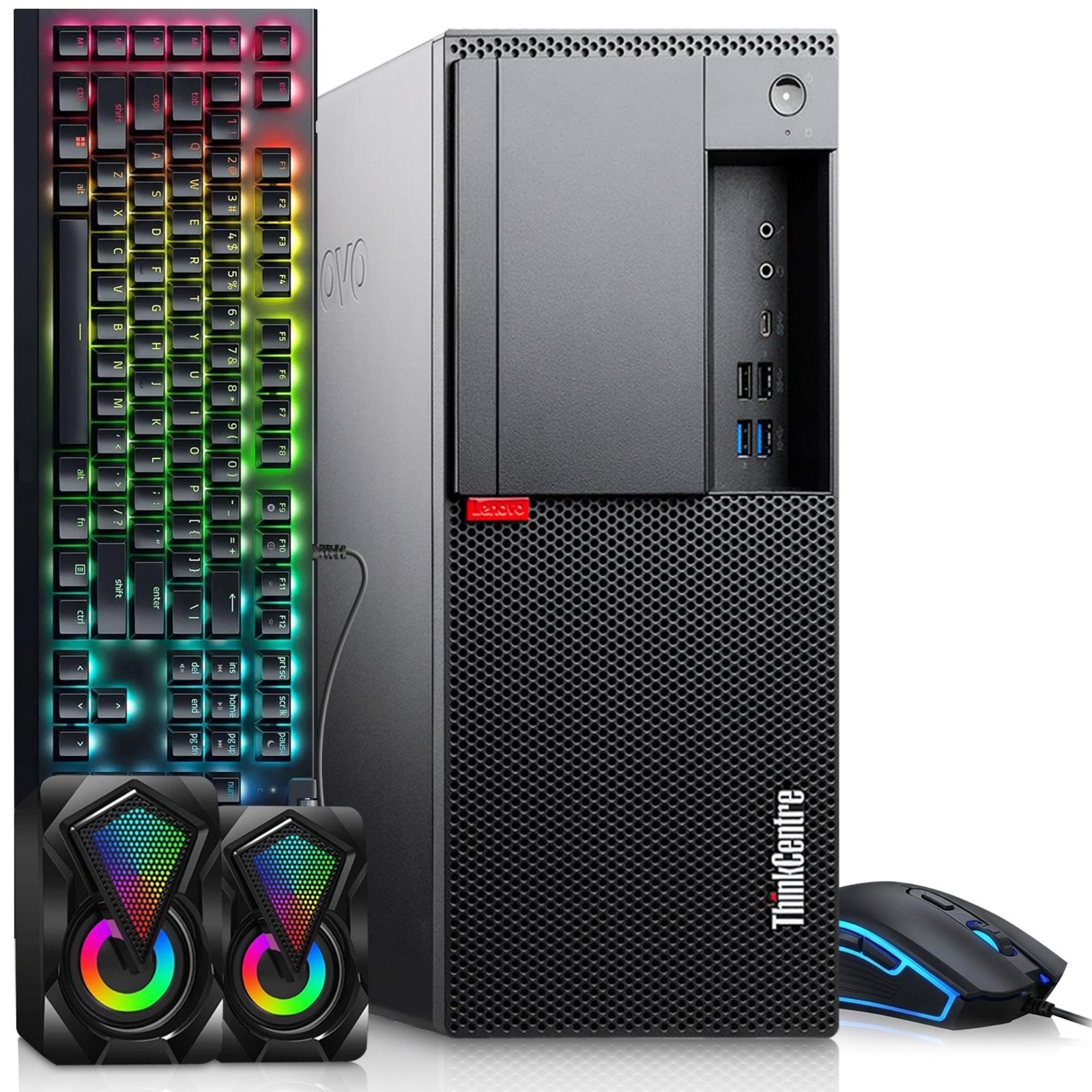 Lenovo M720t Gaming PC 16GB 512GB SSD AMD RX-550 RGB-KB&M & Speakers Wi-Fi Win11