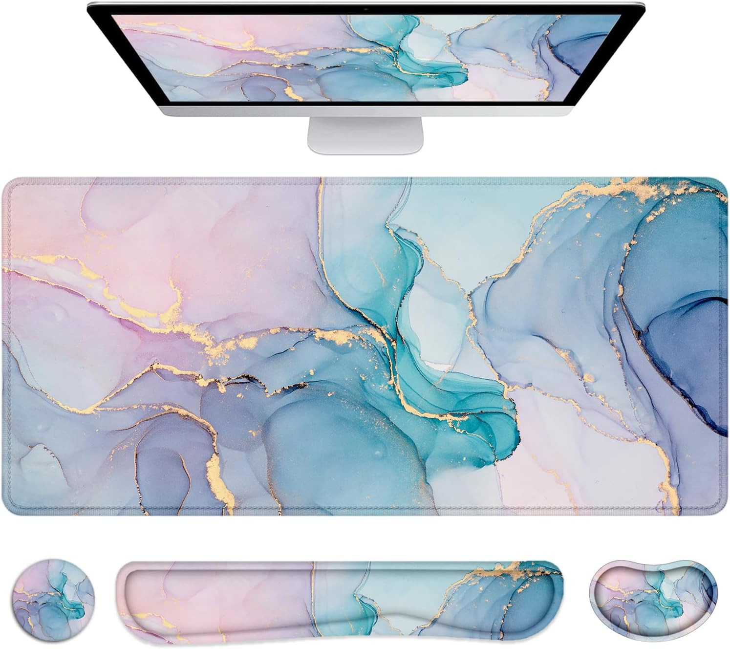 Desk Mat, Mouse Pad with Wrist Rest, 4-In-1 Large Mouse Pads for Desk, Ergonomic