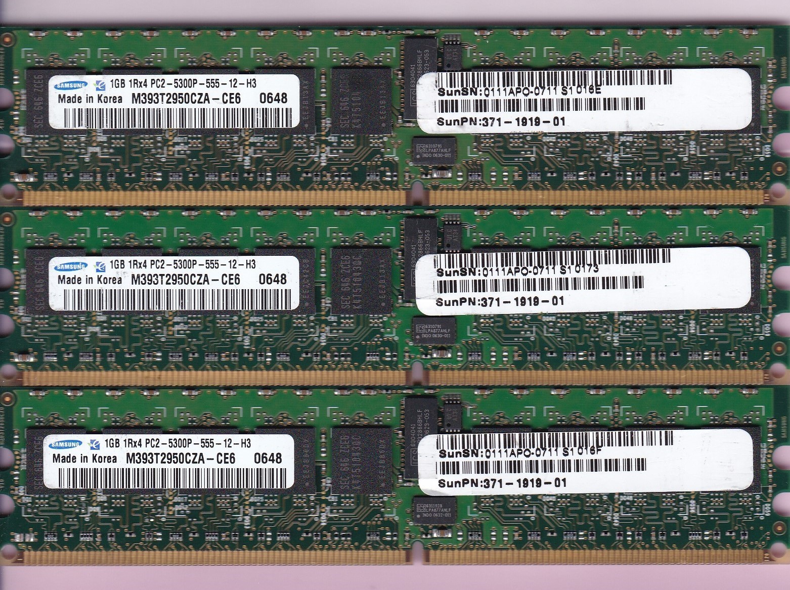 3GB 3x1GB PC2-5300P SAMSUNG M393T2950CZA-CE6 DDR2-667 SUN 371-1919-01 RDIMM KIT