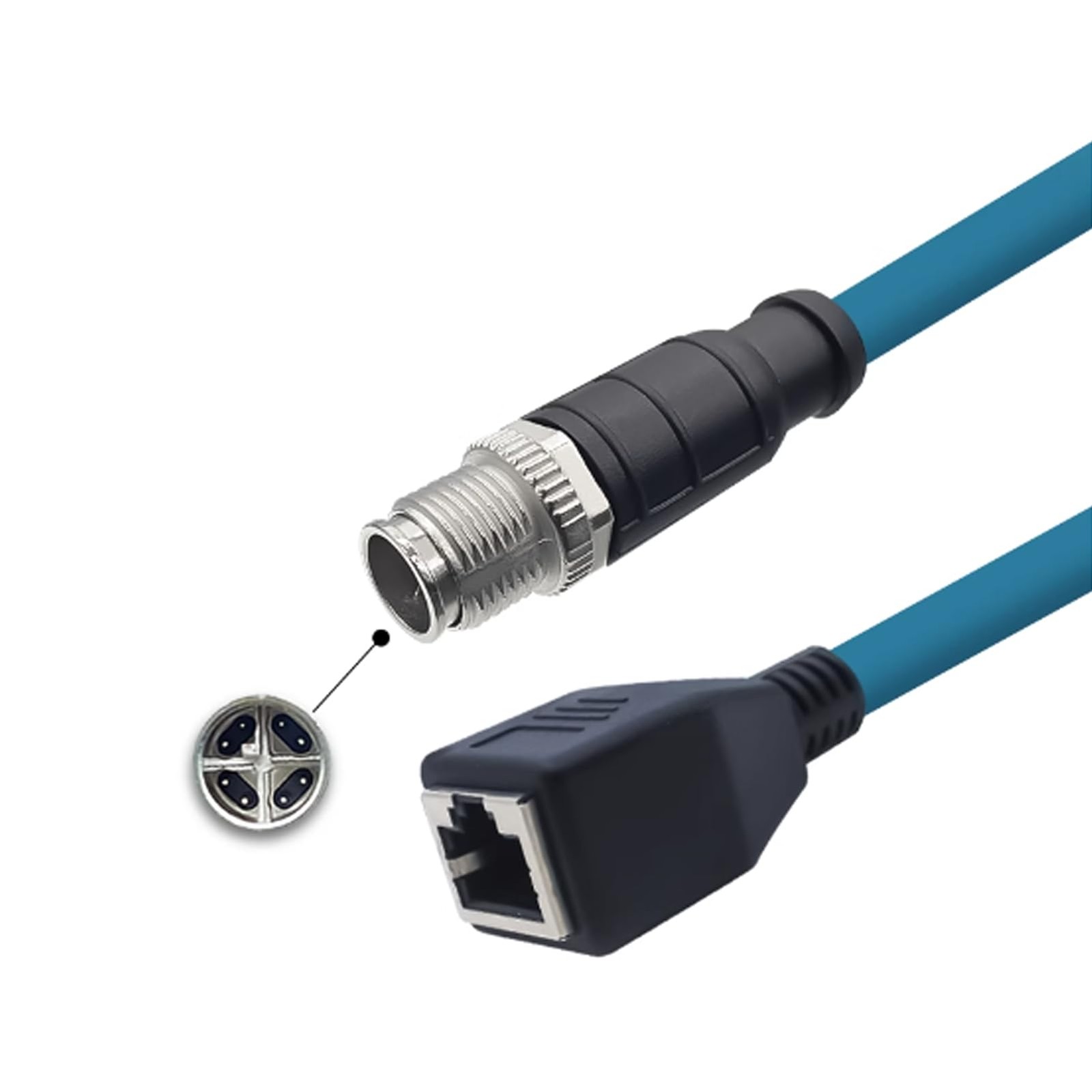 3.28ft M12 8 Pin to RJ45 Industrial Ethernet Cable, M12 8 Pin X Code Male to ...